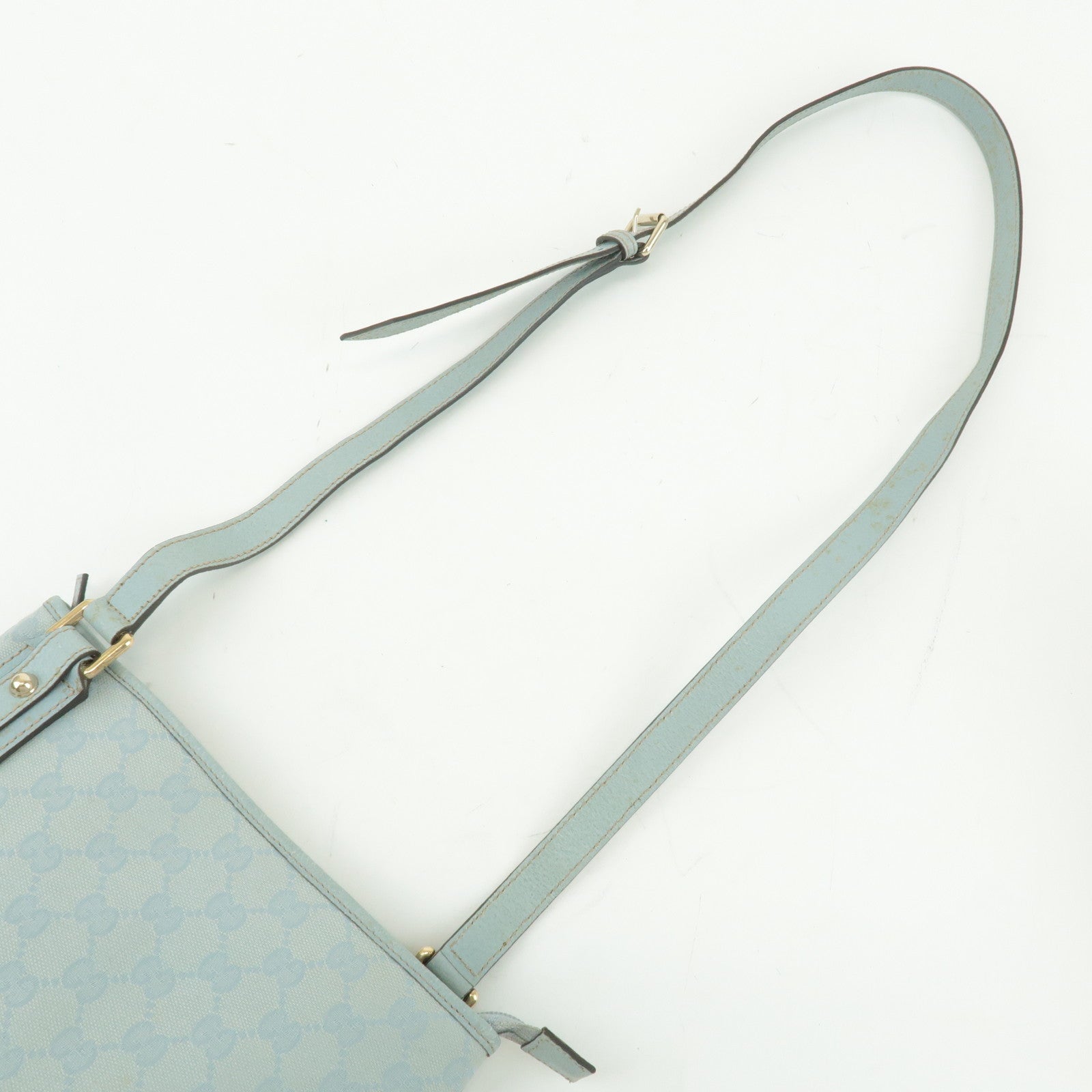 GUCCI GG Canvas Leather Shoulder Crossbody Bag Light Blue 257246