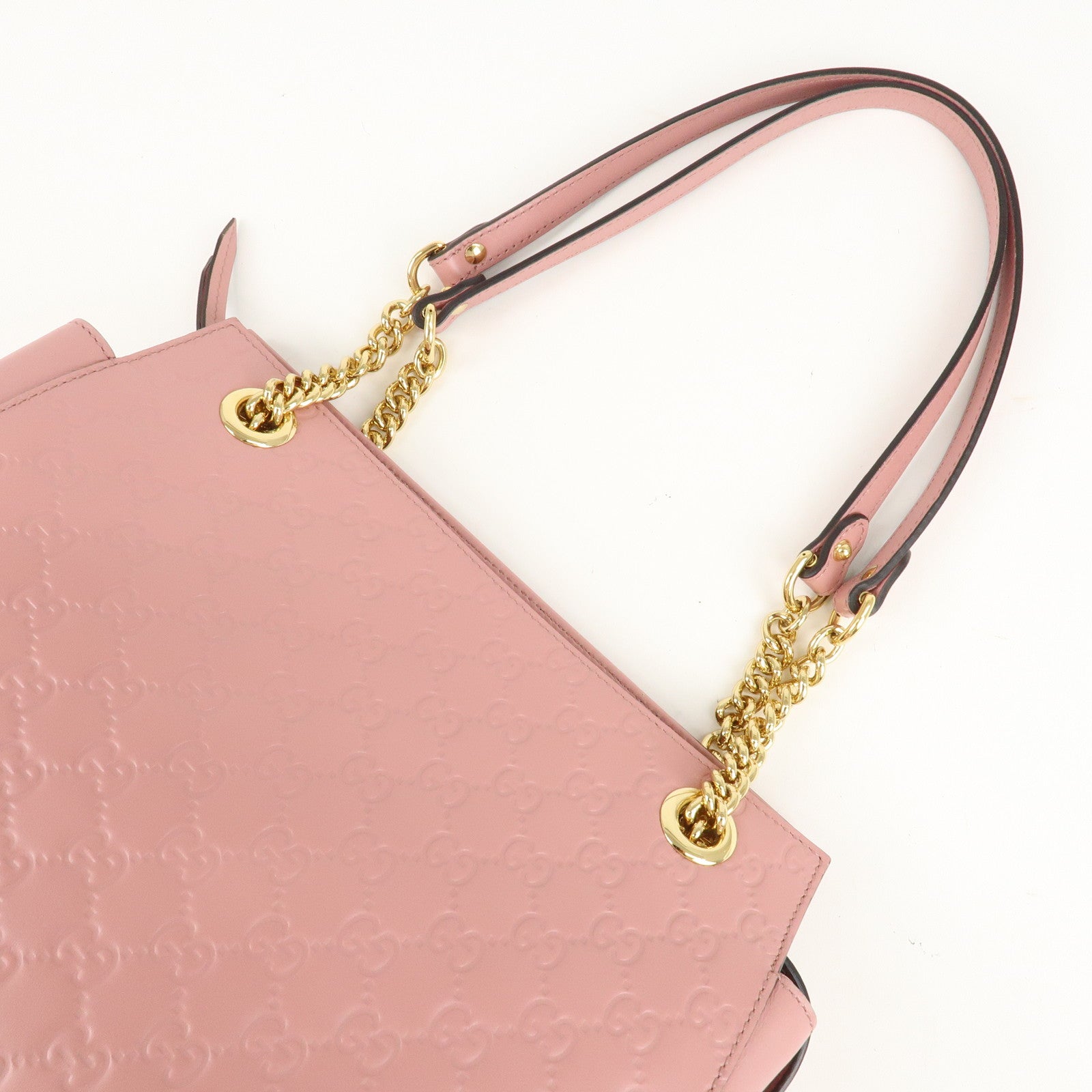 GUCCI Guccissima Leather Chain Tote Bag Shoulder Bag Pink 453773