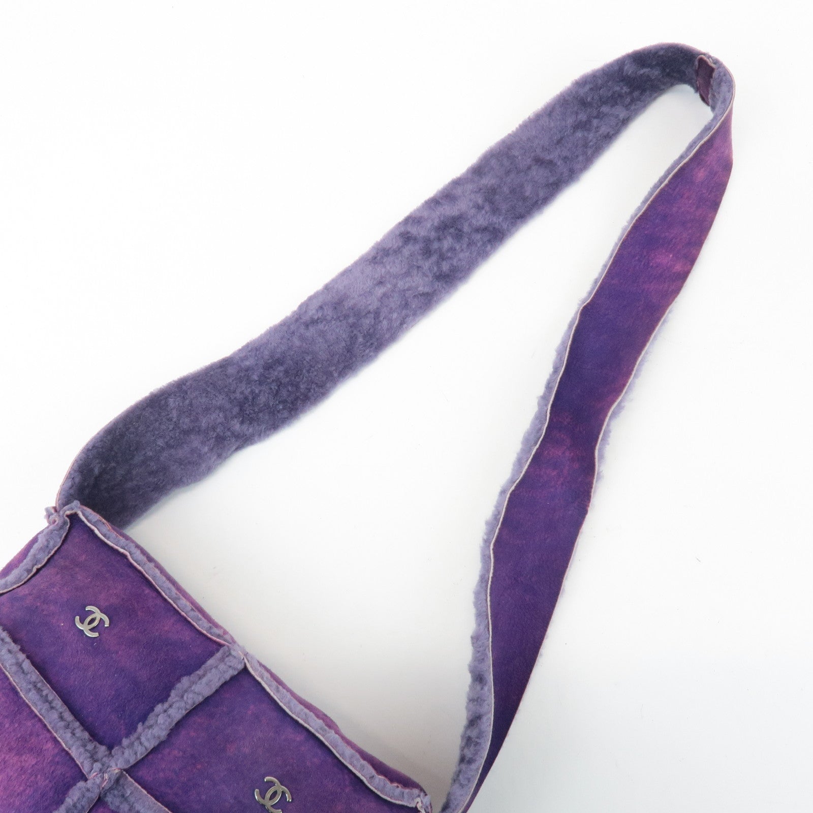 CHANEL COCO Mark Chocolate Bar Suede Mouton Shoulder Bag Purple Used