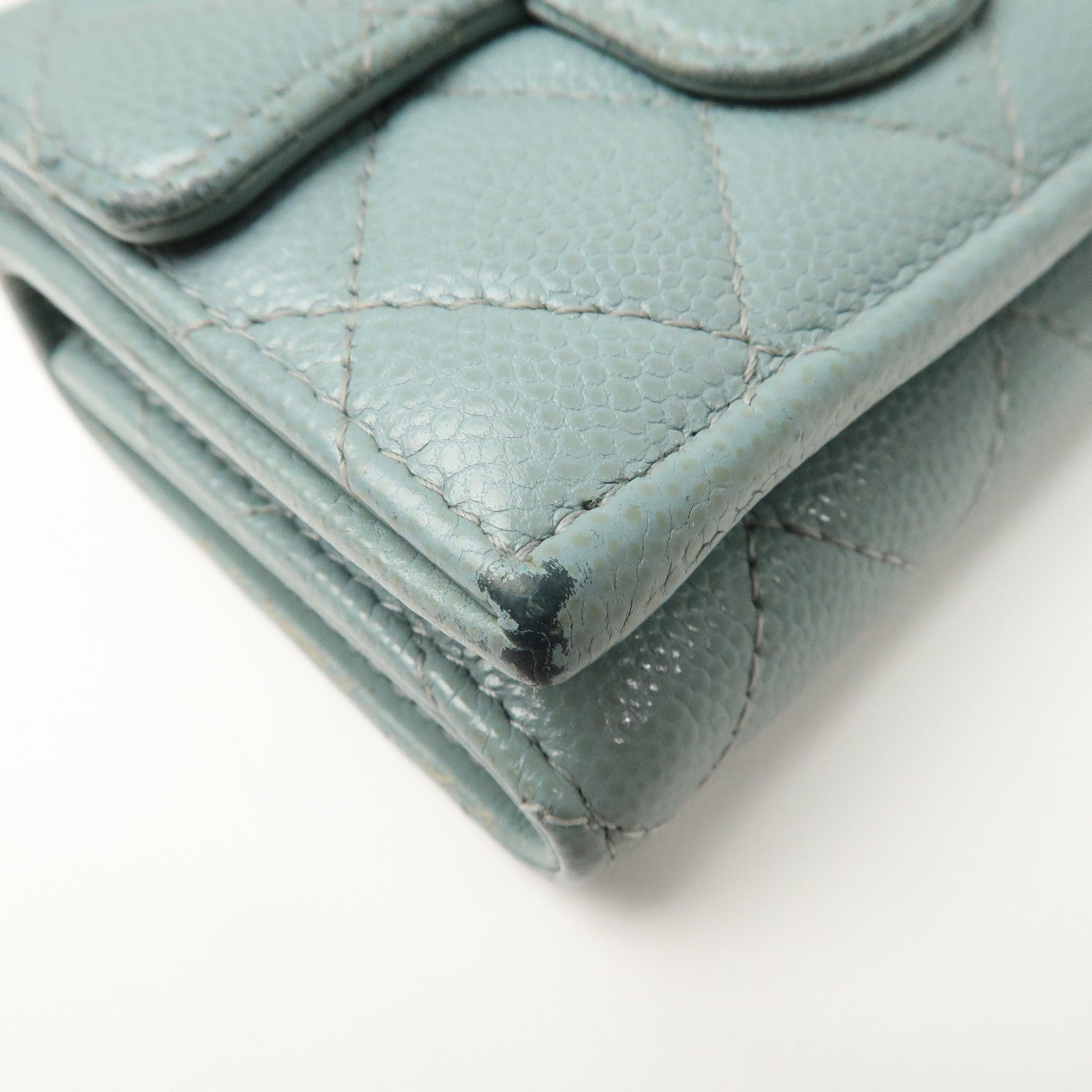 CHANEL Matelasse Caviar Skin Tri-fold Wallet Blue 60809 Used