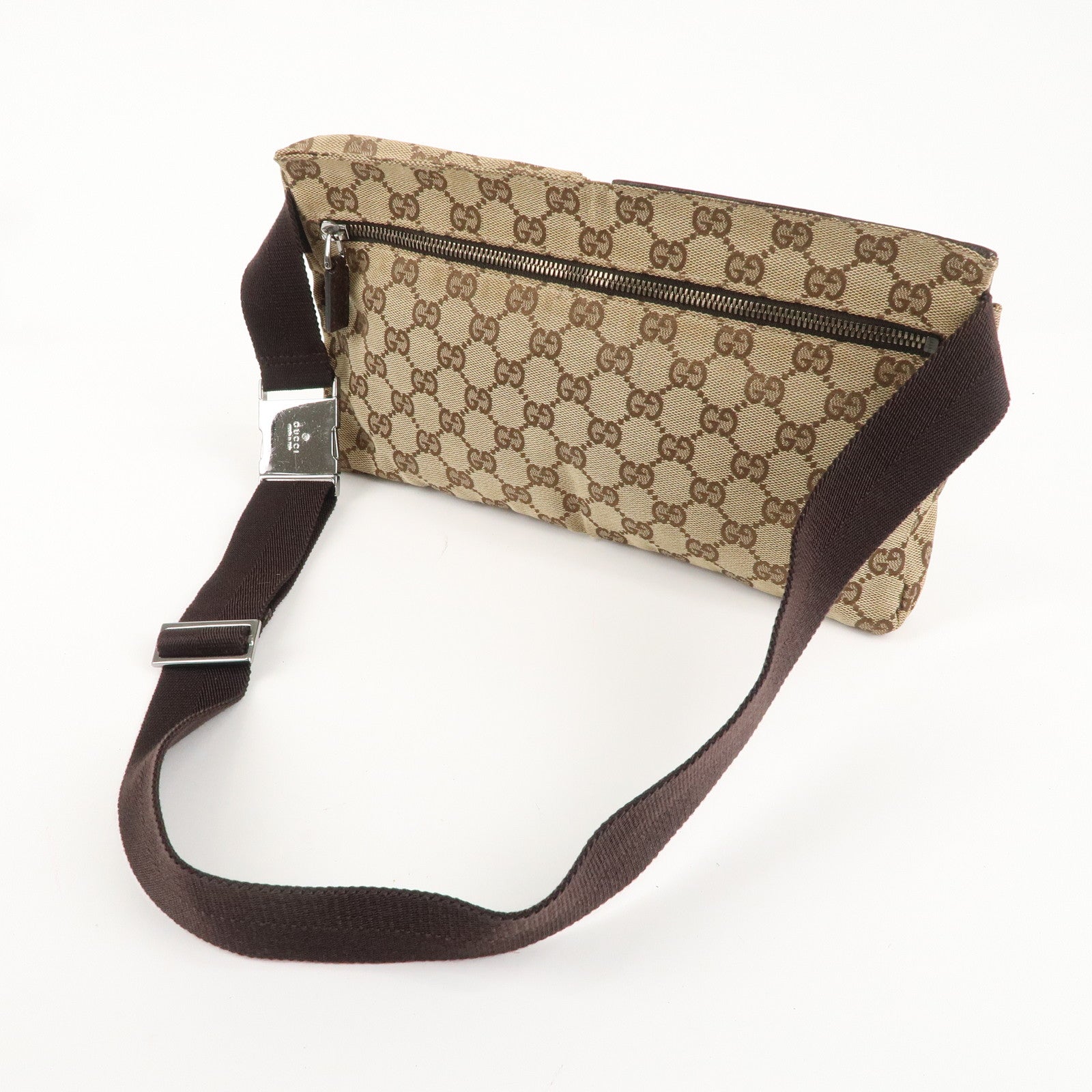 GUCCI GG Canvas Leather Waist Bag Waist Pouch Beige Brown 28566