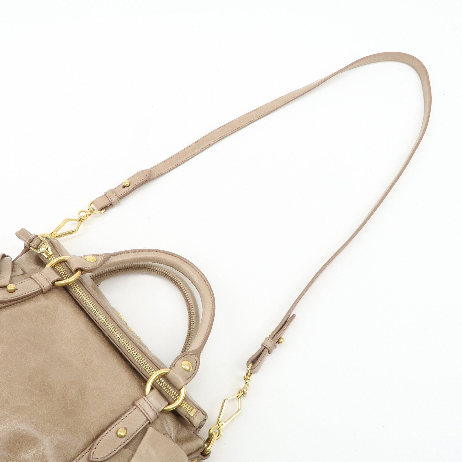 MIU MIU Leather 2Way Bag Hand Bag Shoulder Bag Beige