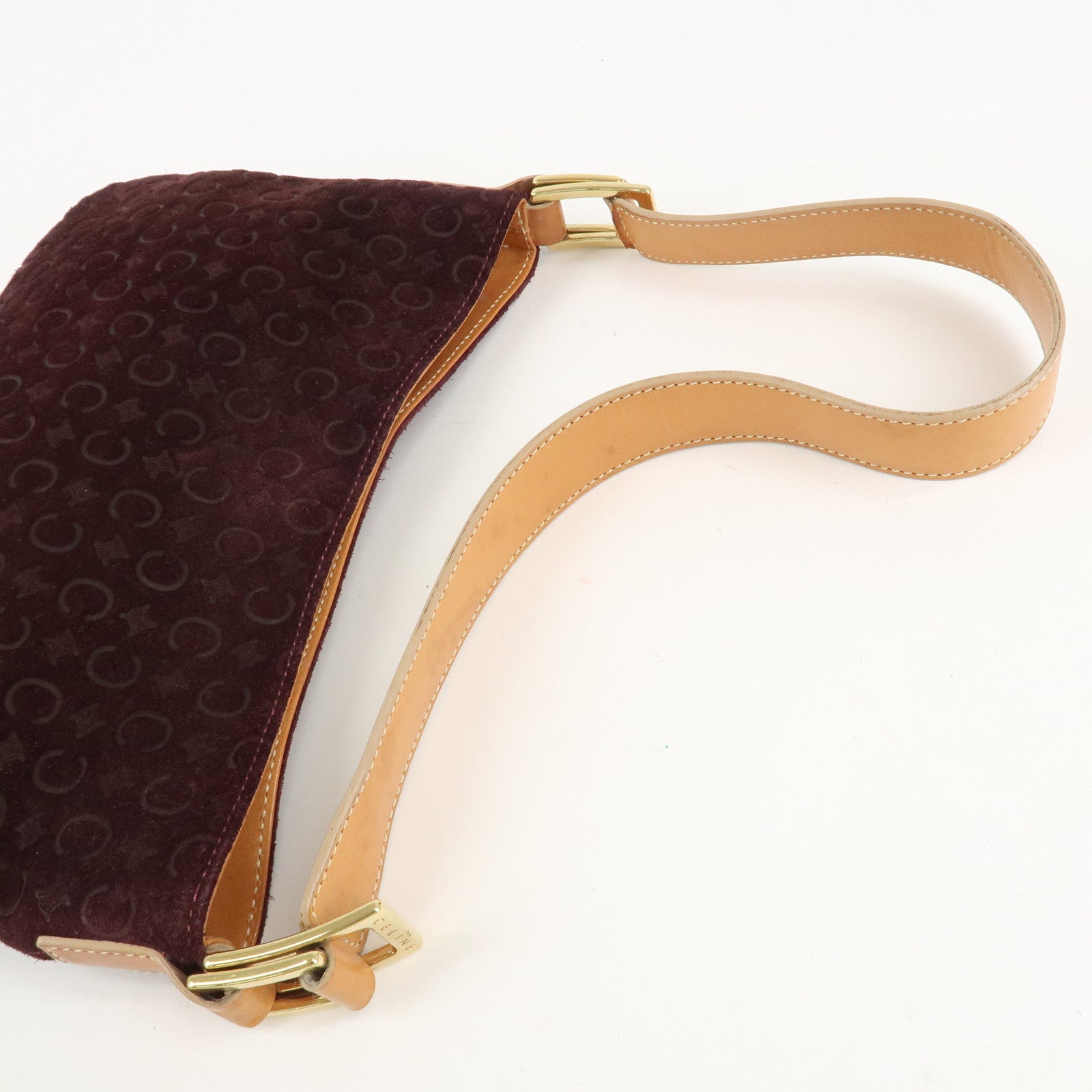 CELINE Suede Shoulder Bag Wine Beige MC00/2 Used