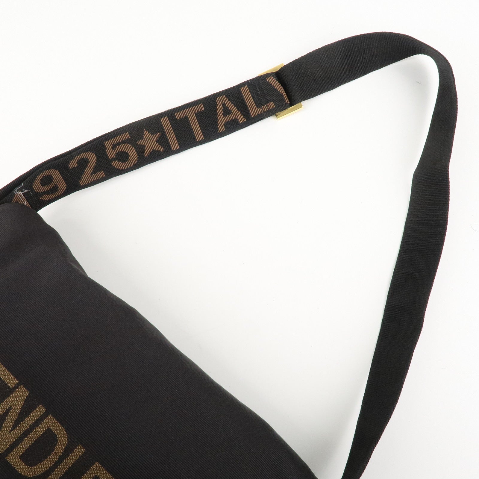 FENDI Nylon Canvas Leather Shoulder Bag Hand Bag Black Brown Used