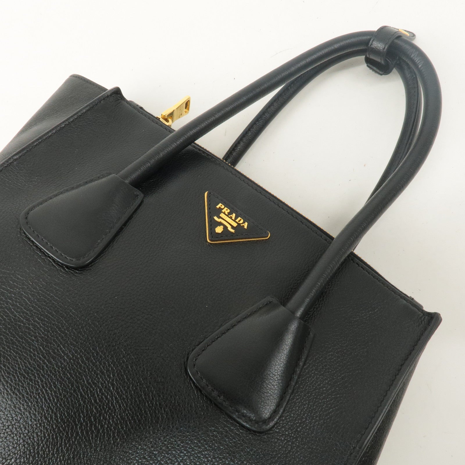 PRADA Logo Leather 2way Bag Hand Bag Shoulder Bag Black