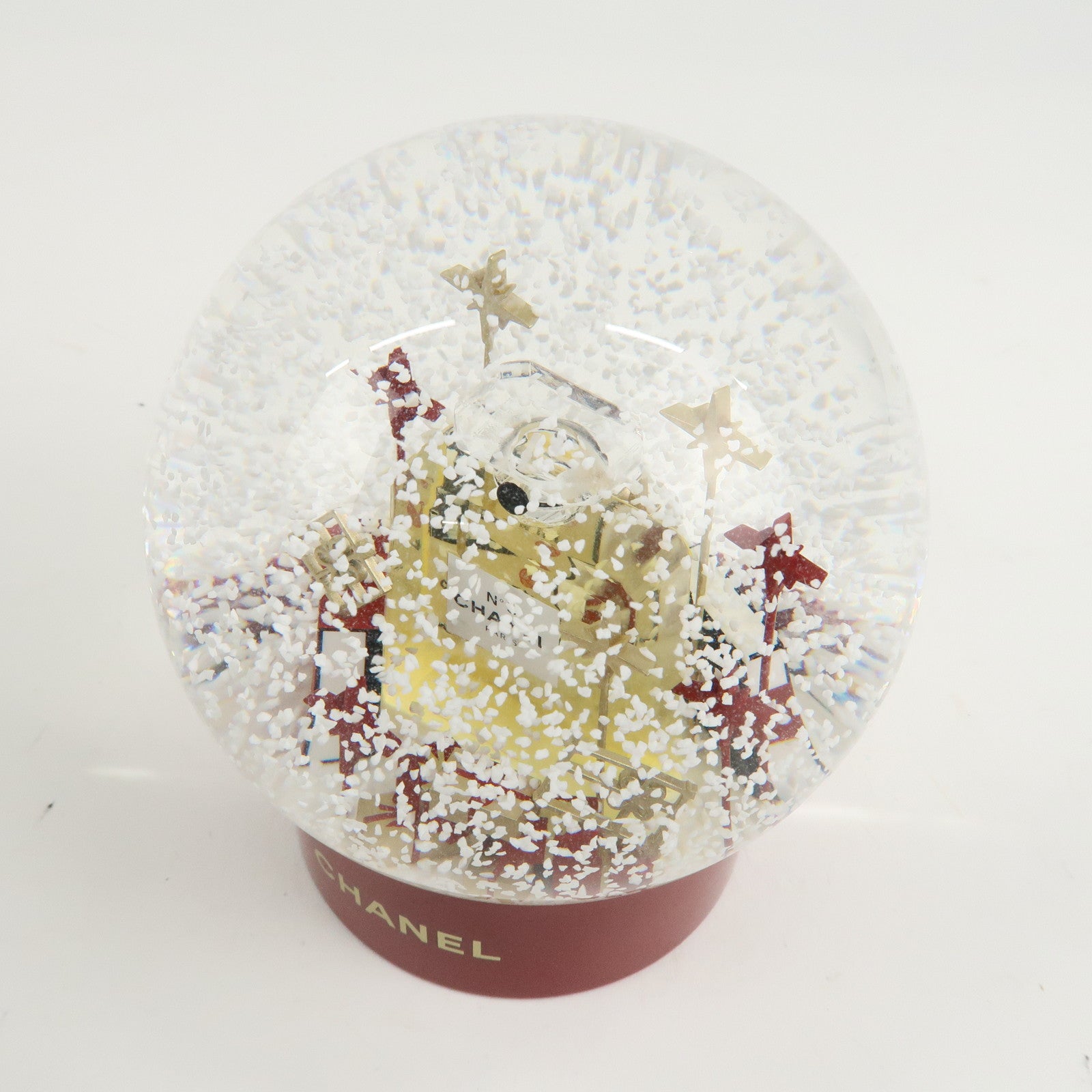 CHANEL Glass Snow Globe Snow Dome 2022 Novelty Red White Gold Used