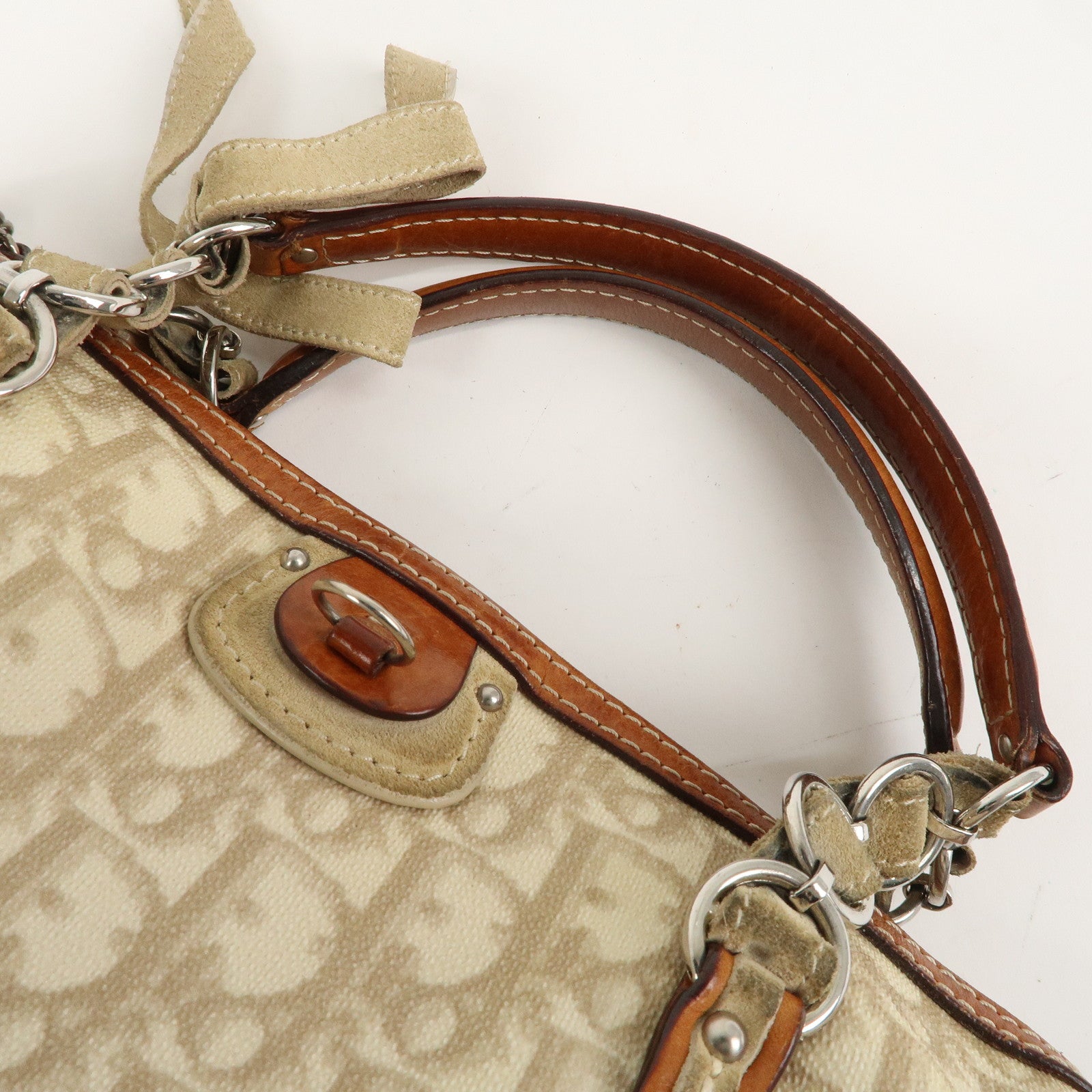 Christian Dior Trotter PVC Leather Mini Boston Bag Beige Ivory