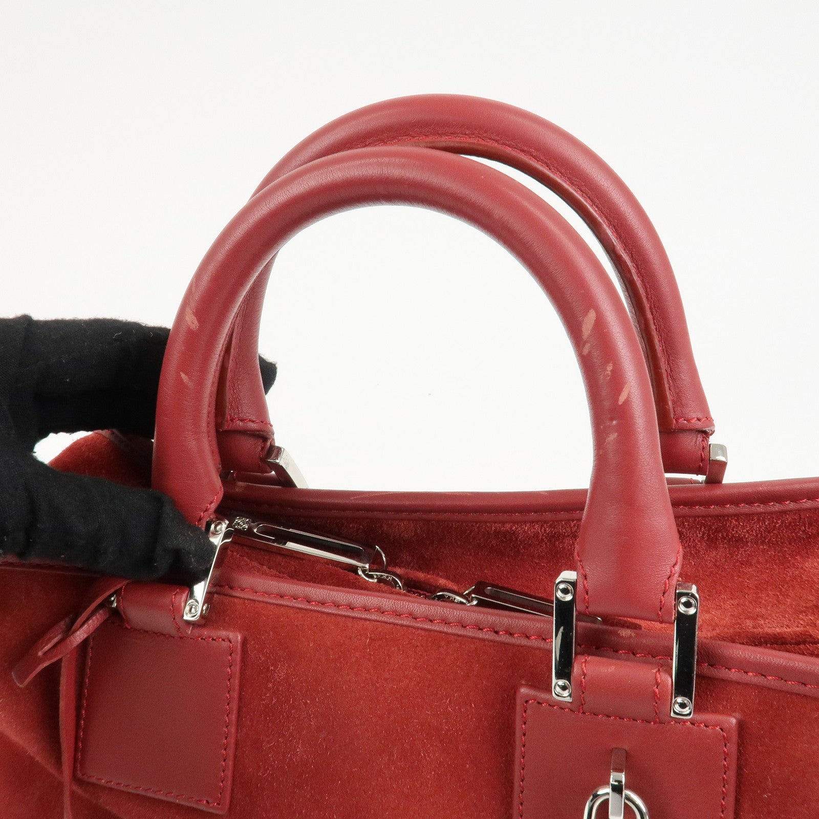 LOEWE Anagram Suede Leather Amazona 28 Hand Bag Red Silver HDW Used