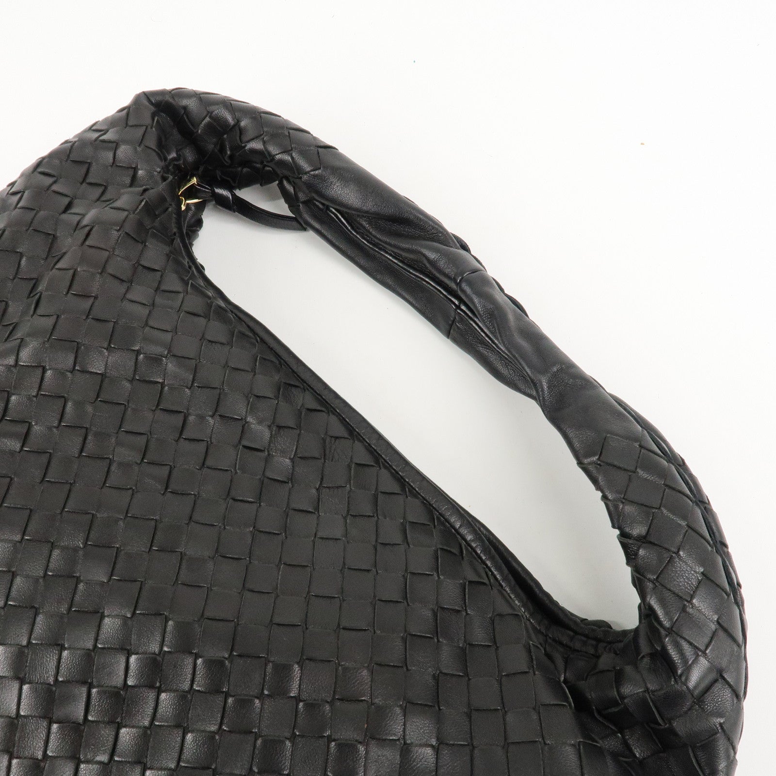 BOTTEGA VENETA Hobo Intrecciato Leather Shoulder Bag Black 115653