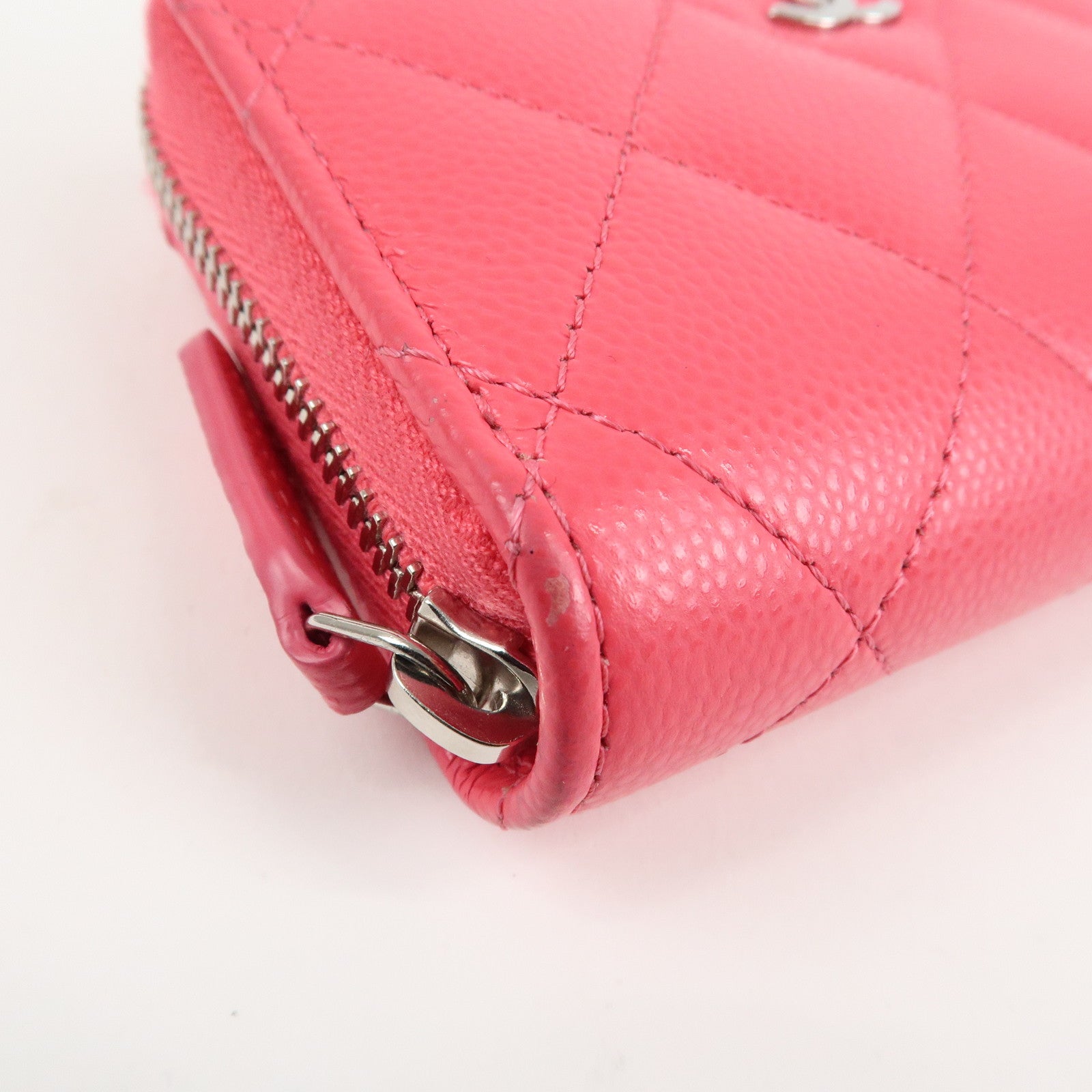 CHANEL Matelasse Lamb Skin Zip Around Coin Case Pink A69271 Used