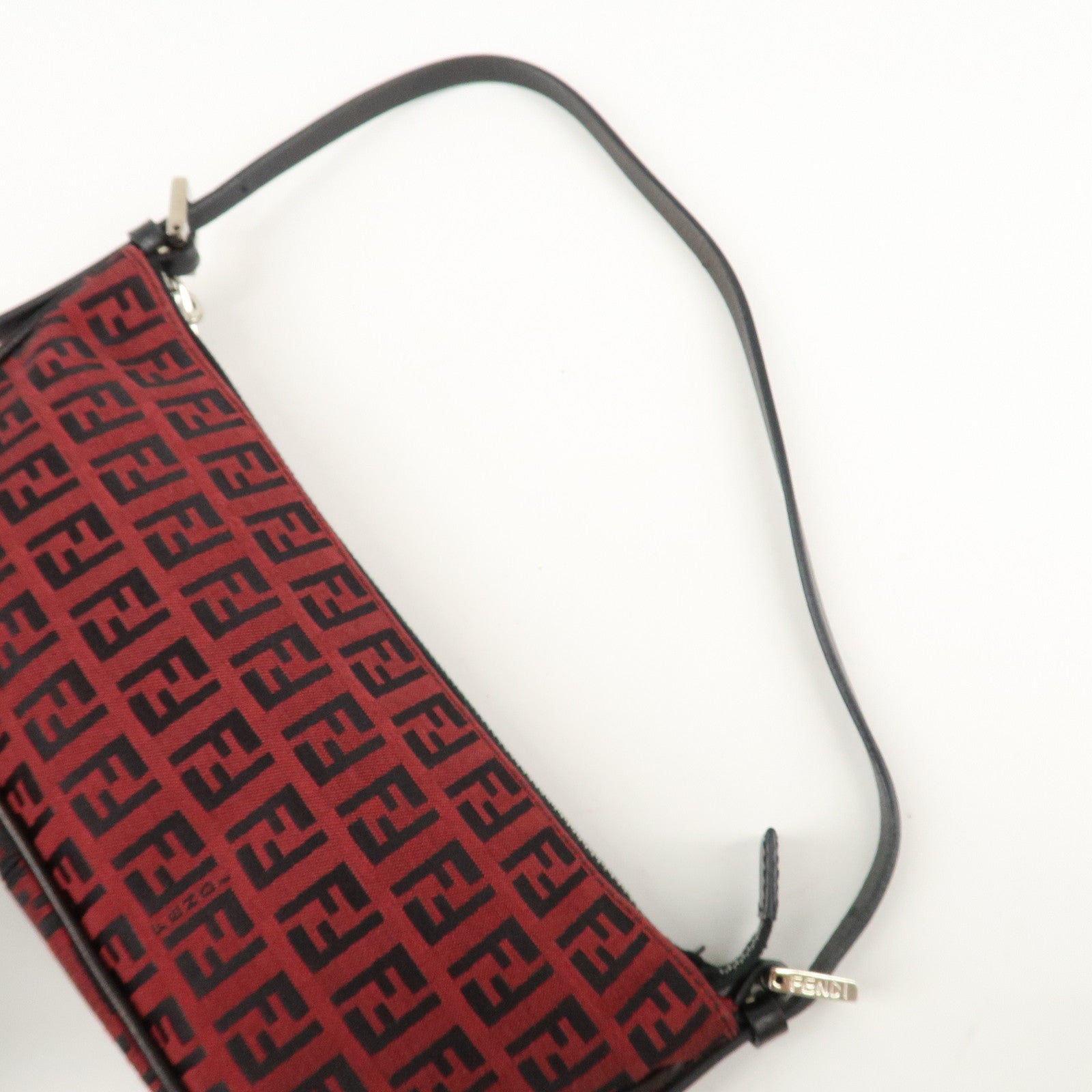 FENDI Zucchino Canvas Leather Accessory Pouch Hand Bag Black Red