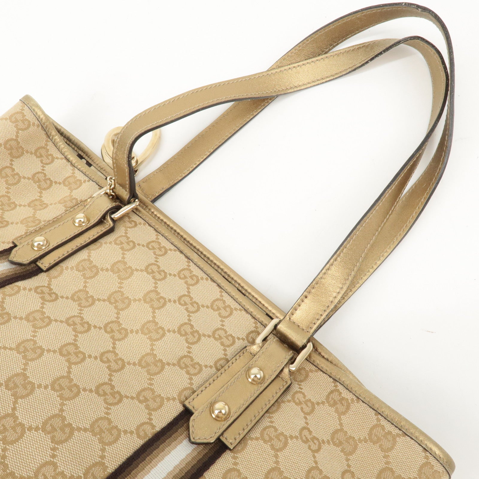 GUCCI GG Canvas Leather Shoulder Tote Bag Beige Gold 137396