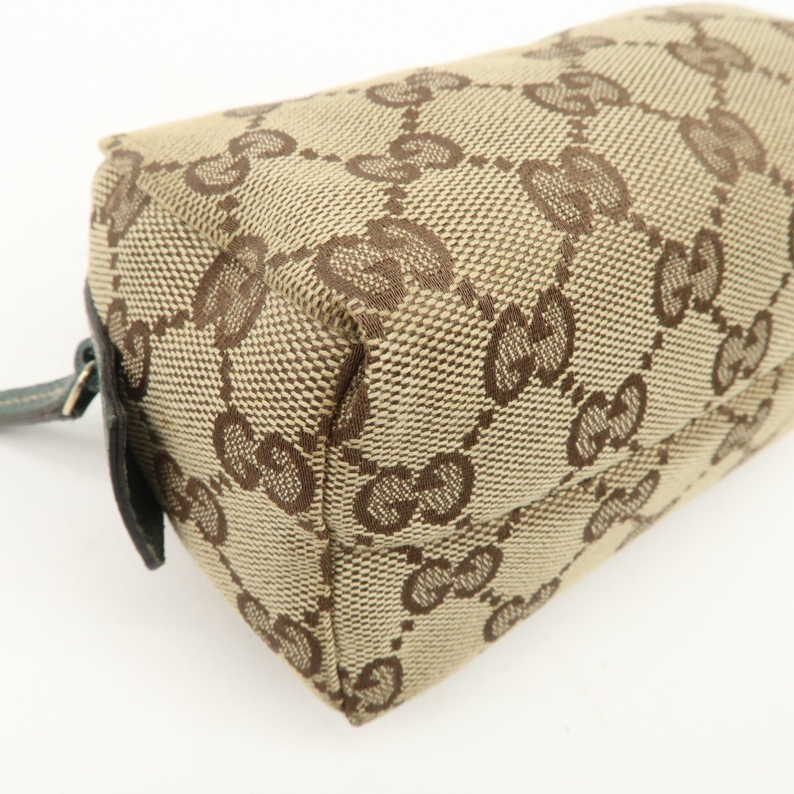 GUCCI GG Canvas Leather Cosmetic Pouch Beige Green 29596