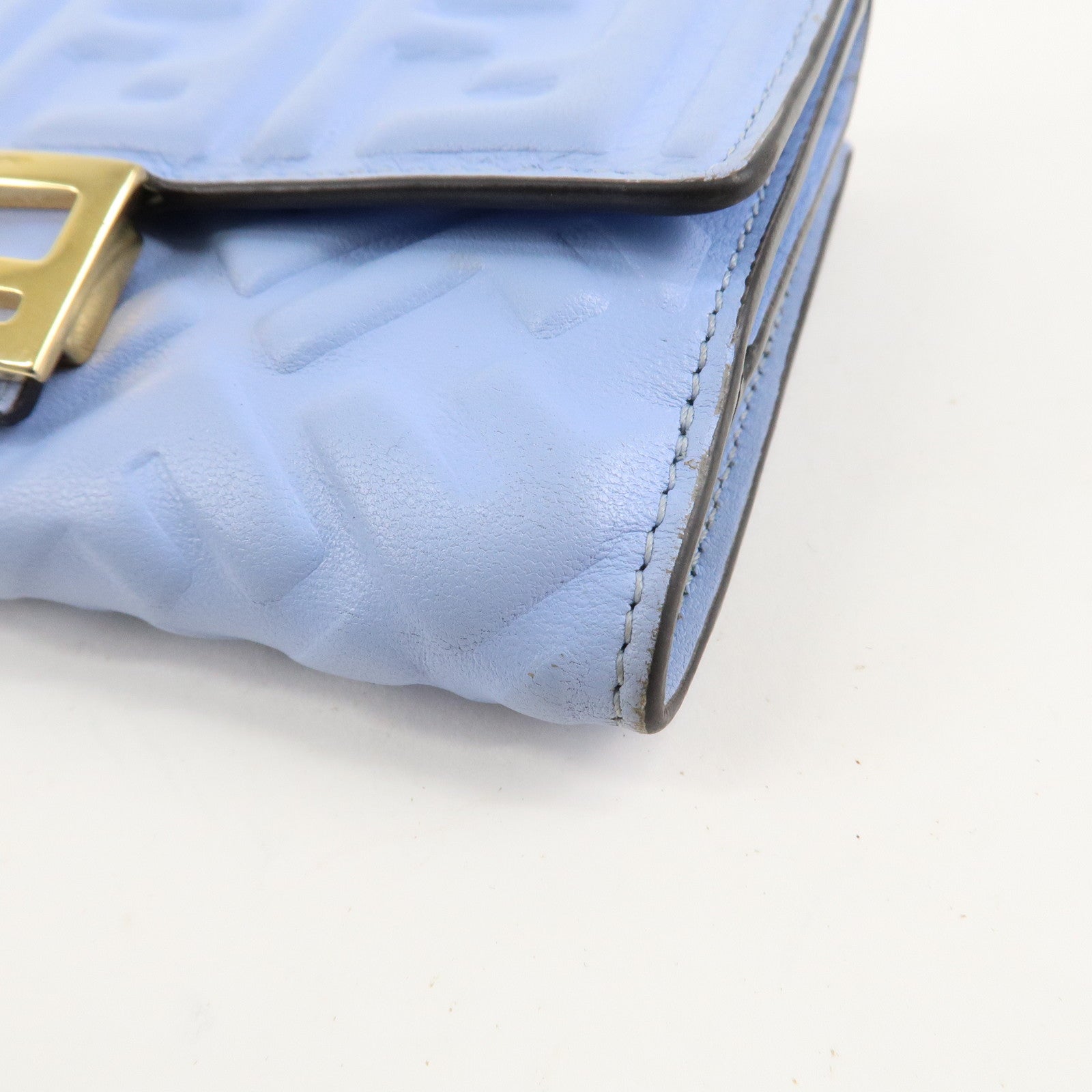 FENDI Leather Embossed Bi-fold Wallet Light Blue 8M0419