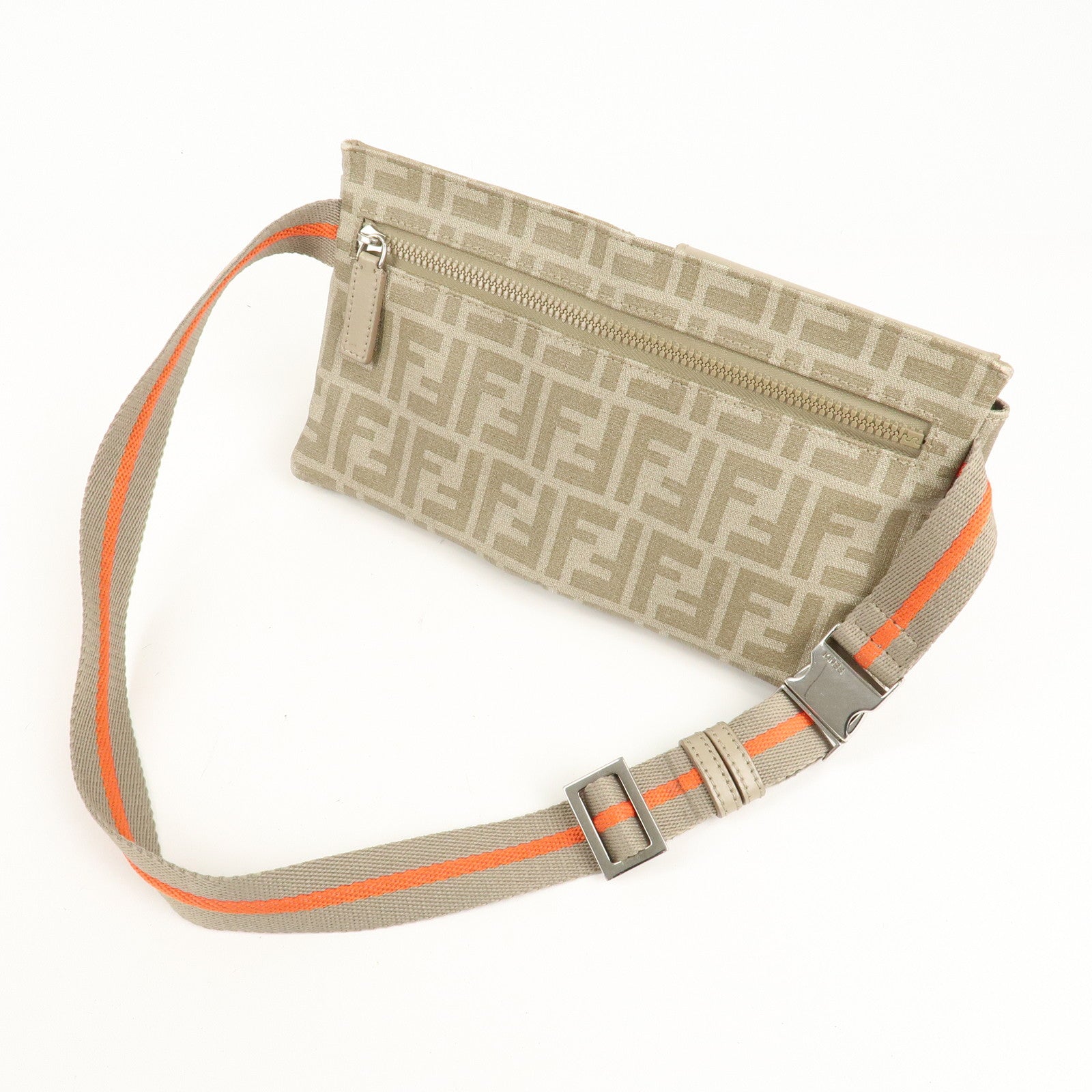 FENDI Zucca PVC Nylon Leather Waist Bag Body Bag 7VA280 Beige