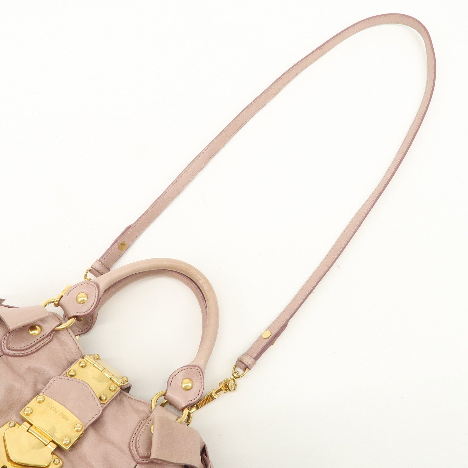 MIU MIU Leather 2WAY Bag Hand Bag Shoulder Bag Gold HDW Beige