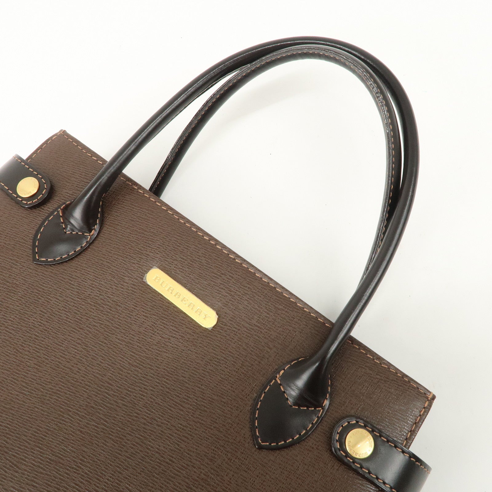 BURBERRY Leather Tote Bag Hand Bag Brown Used
