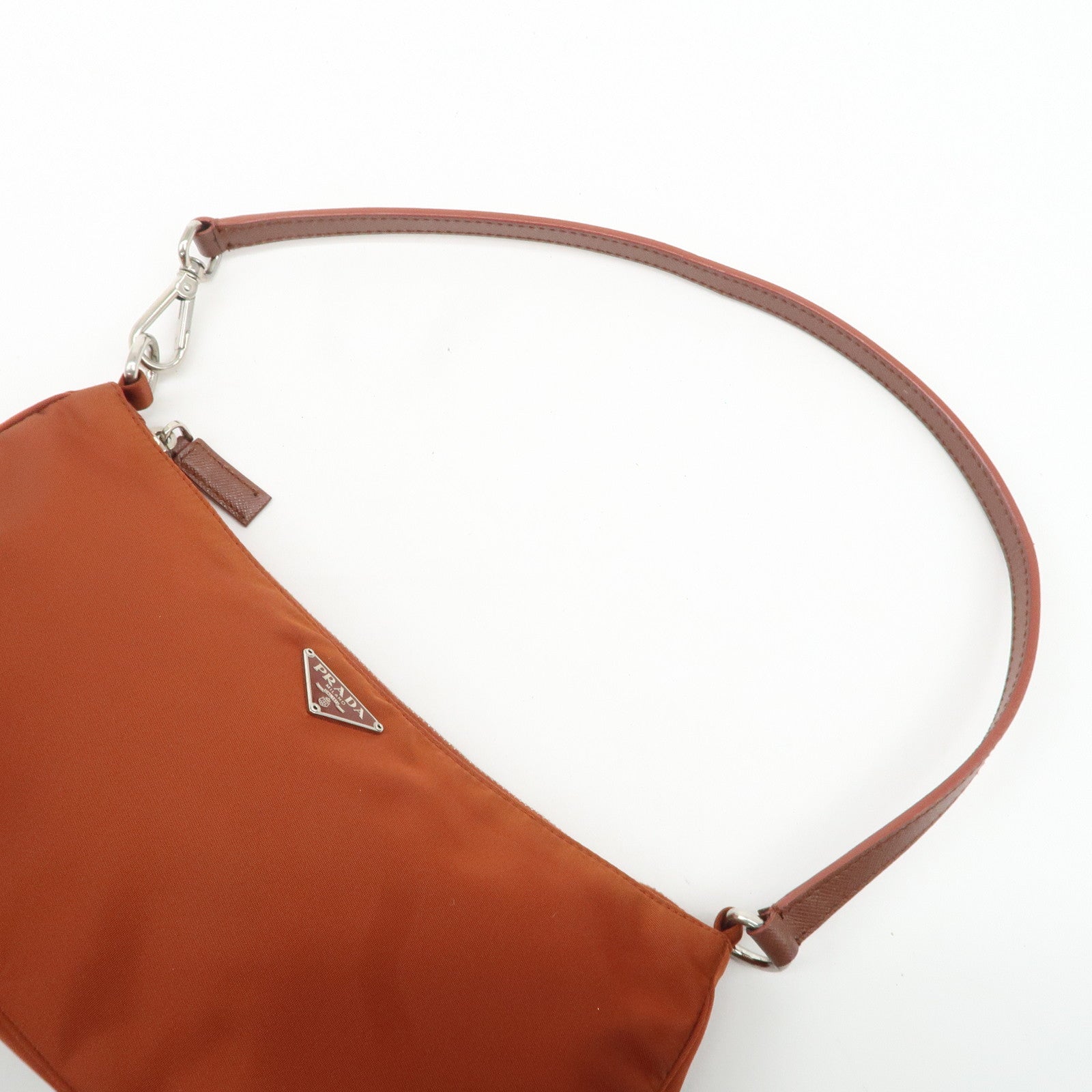 PRADA Logo Nylon Leather Shoulder Bag Hand Bag Pouch Brown