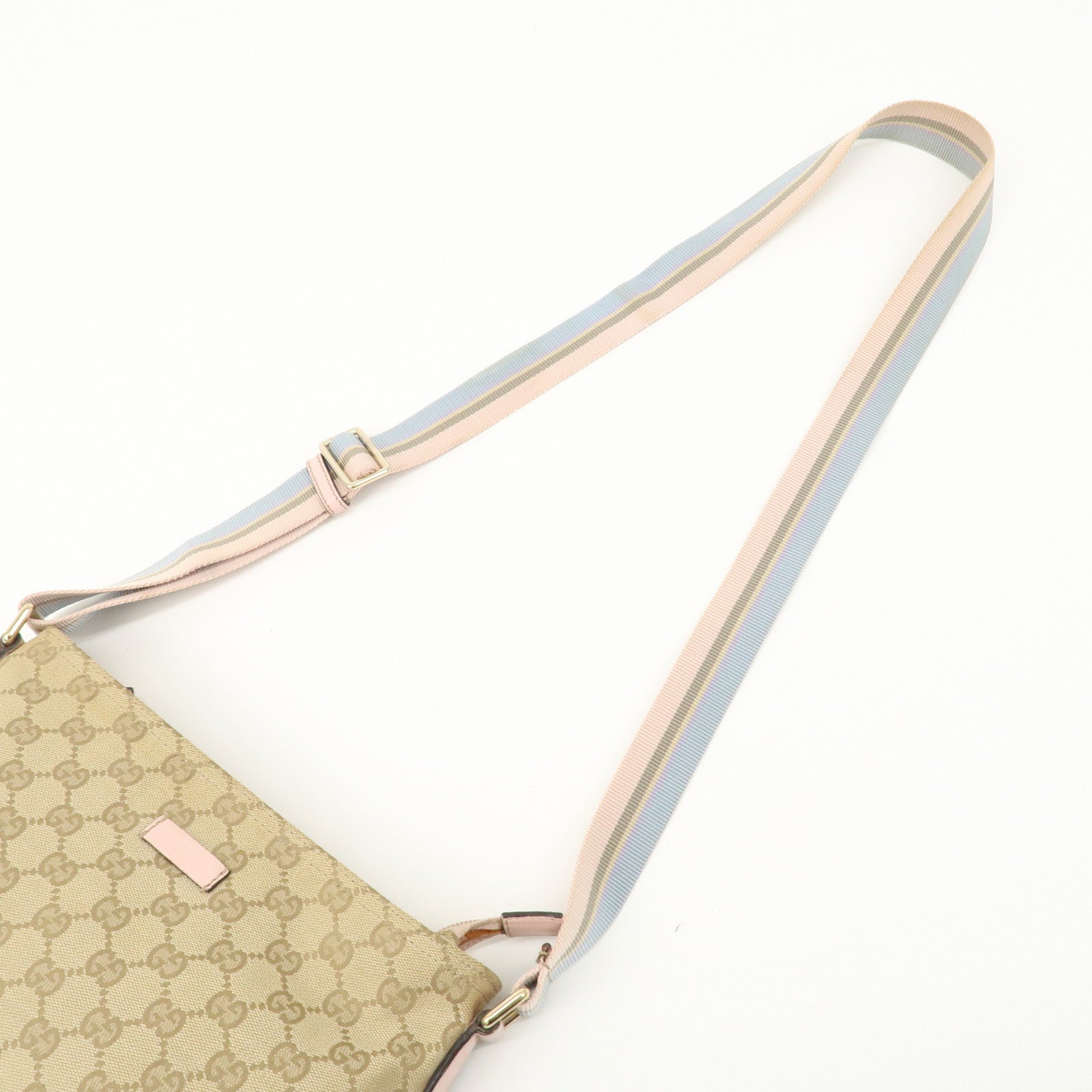 GUCCI GG Canvas Leather Shoulder Bag Beige Pink 189749