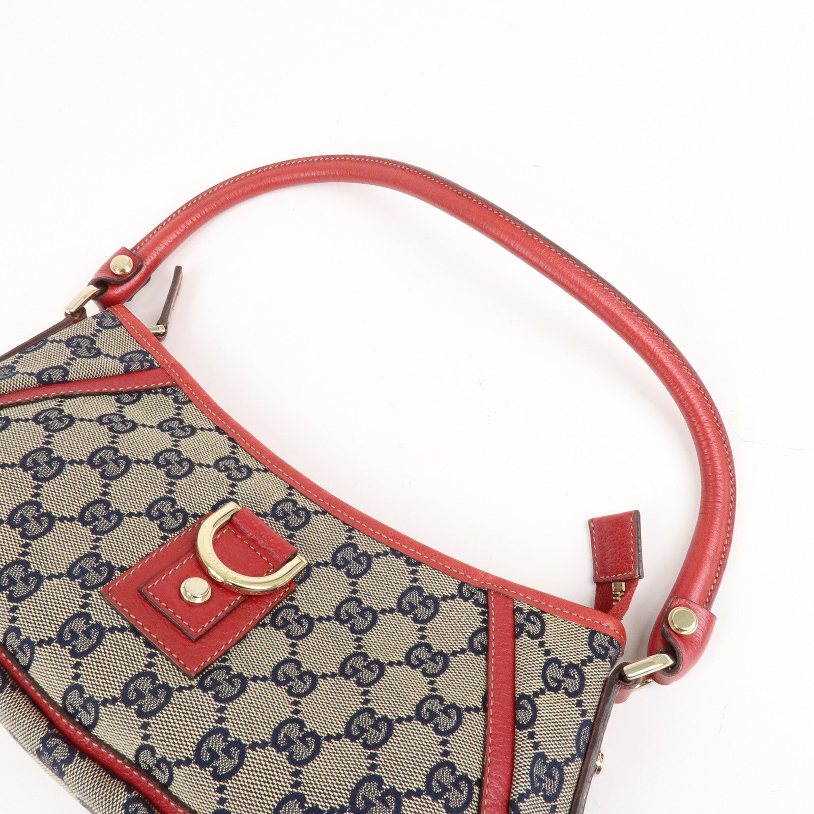 GUCCI Abbey GG Canvas Leather Shoulder Bag Beige Navy Red 130939 Used