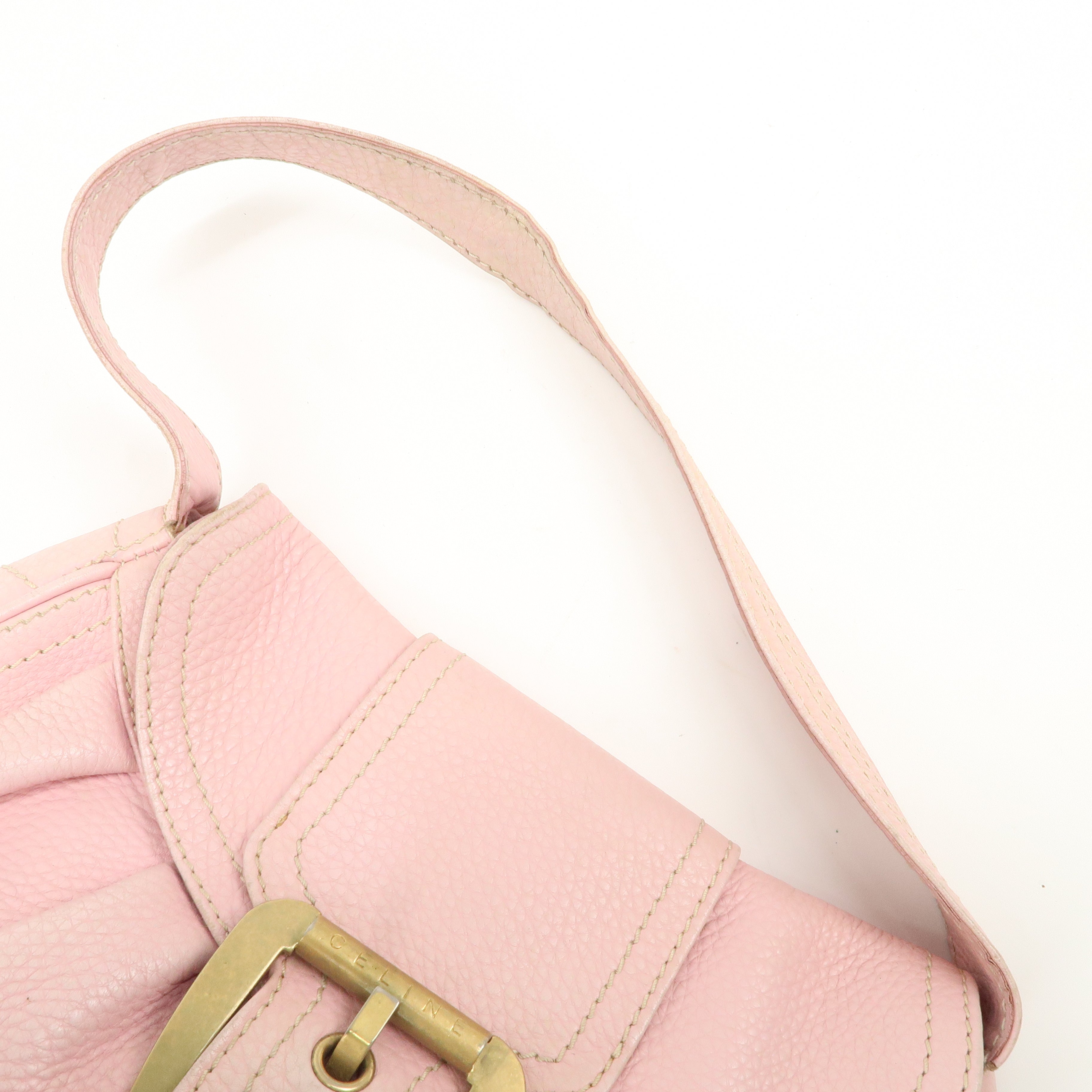 CELINE Leather Shoulder Bag Hand Bag Pink Gold Hardware