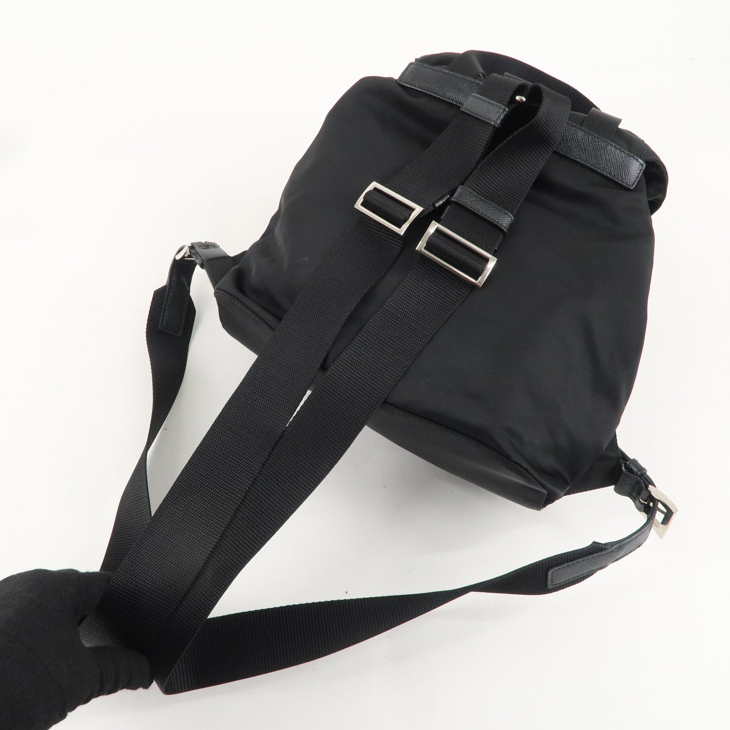 PRADA Nylon Saffiano Leather Rucksack Backpack Black