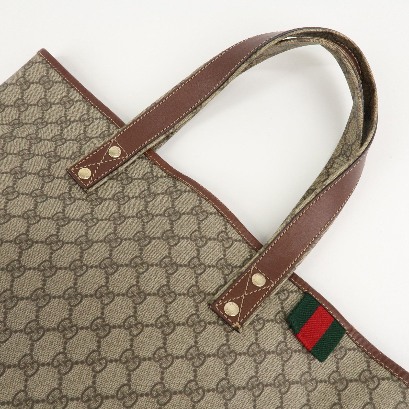 GUCCI Sherry GG Supreme Leather Tote Bag Beige Brown 211134