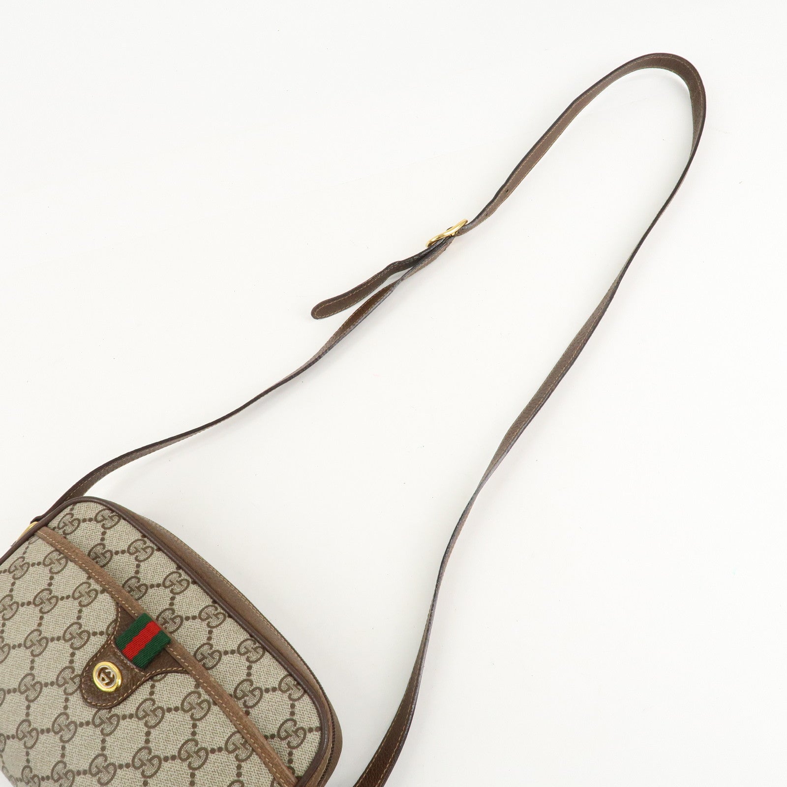 GUCCI Old GUCCI Sherry GG Plus Leather Shoulder Bag Beige Brown Used