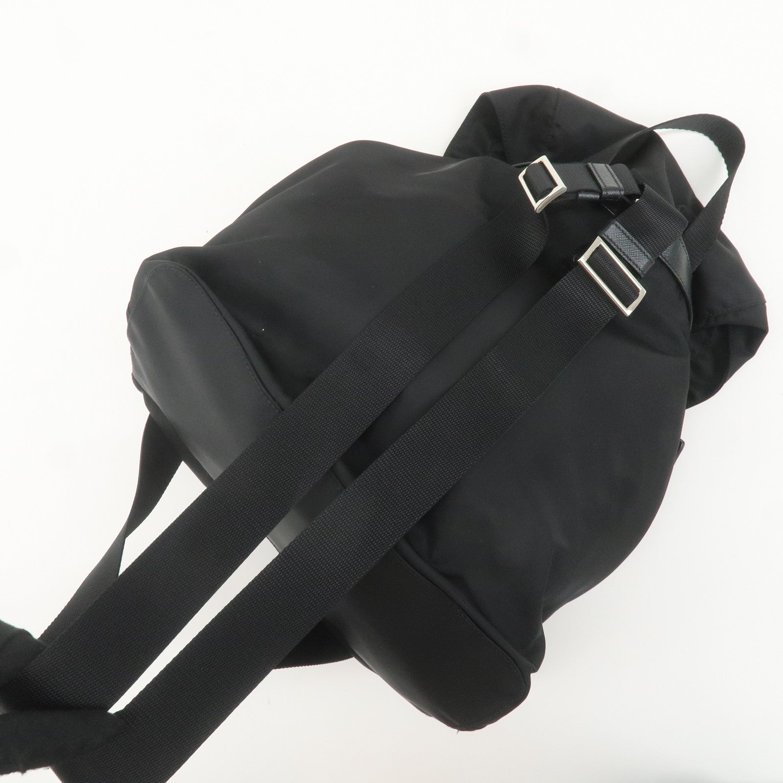 PRADA Logo Nylon Leather Back Pack Ruck Sack NERO Black 1BZ811