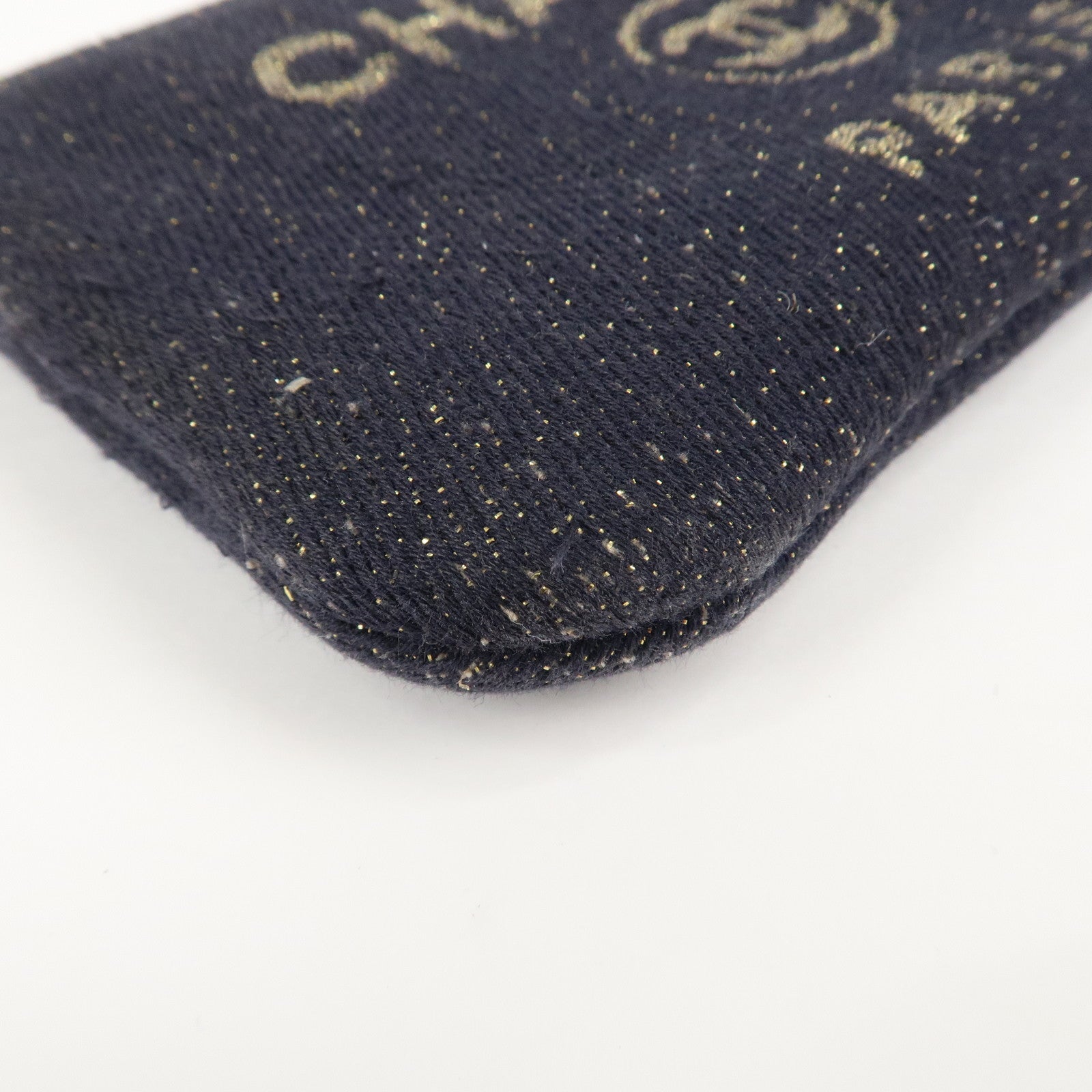 CHANEL Deauville Tweed Leather Pouch Coin Pouch Navy Gold