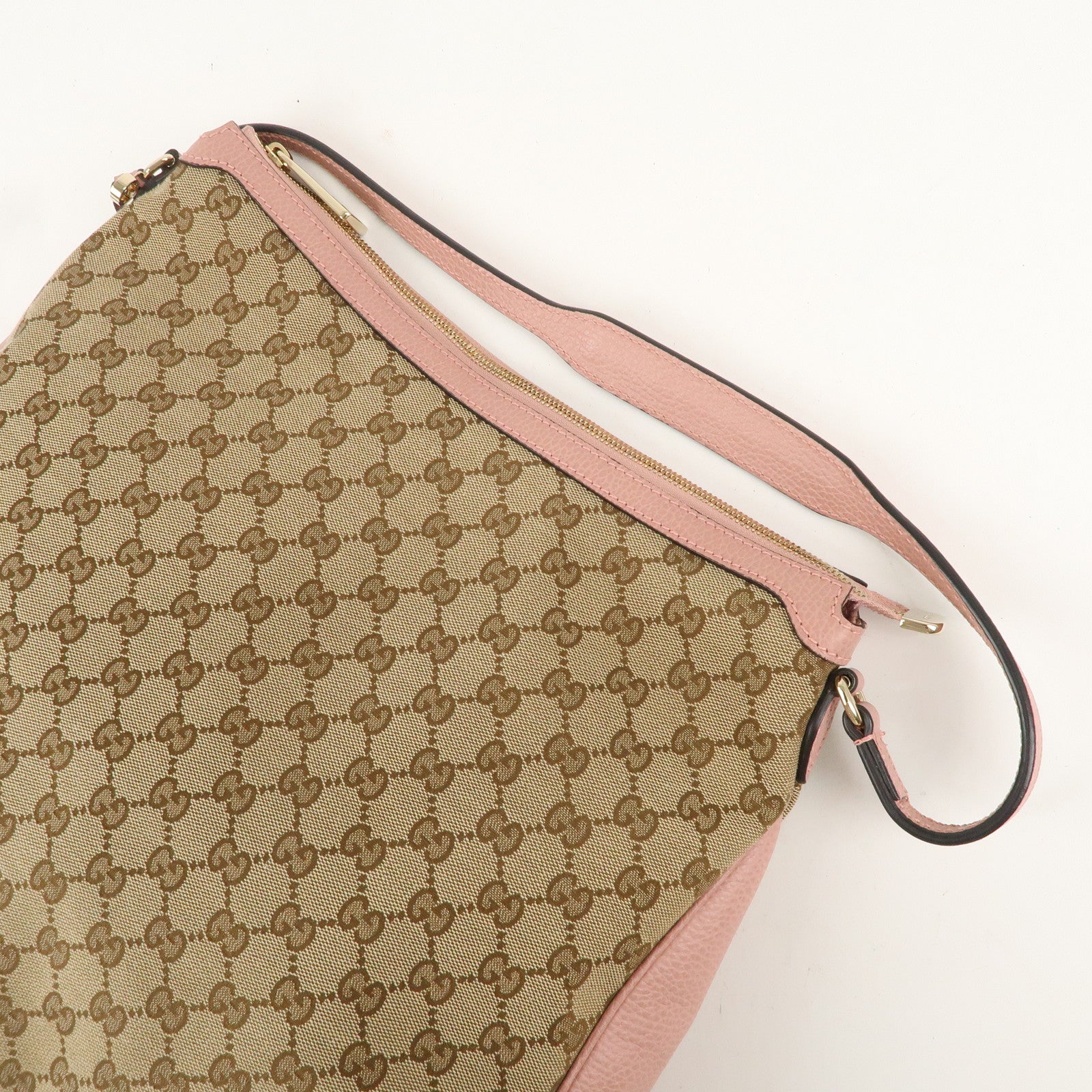 GUCCI GG Canvas Leather One Shoulder Bag Pink Beige 449244