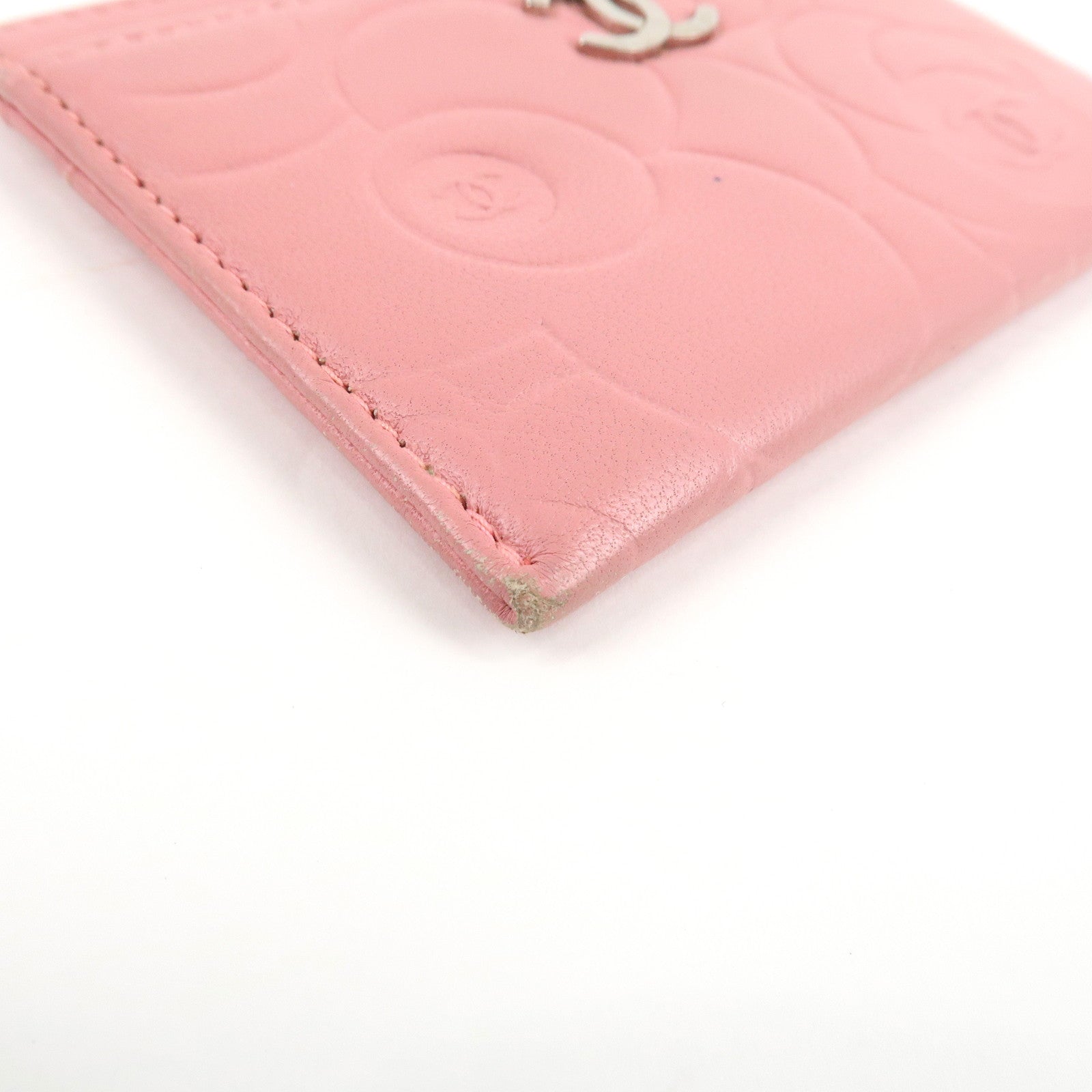 CHANEL Camelia Lamb Skin Card Case Pink A82286 Used