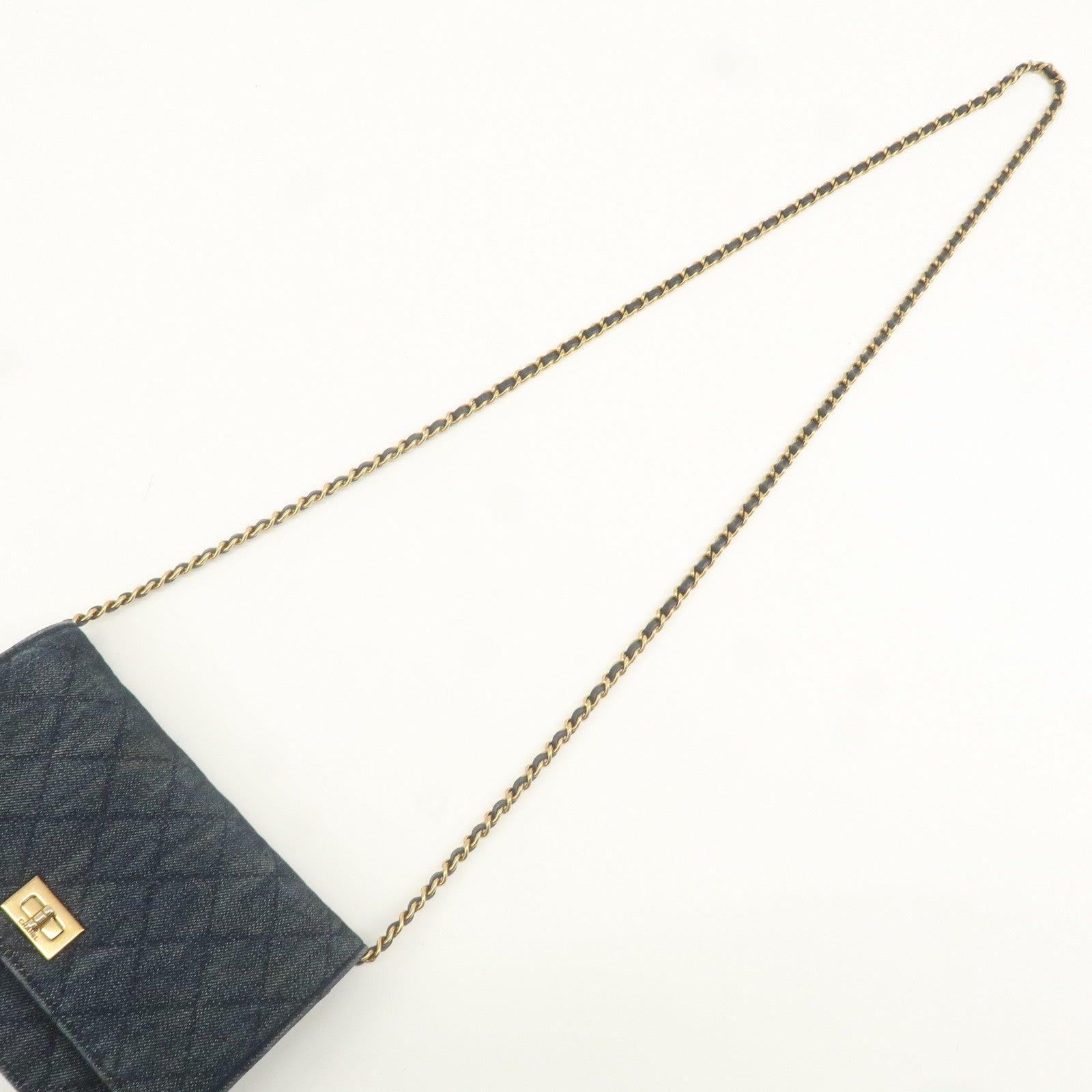 CHANEL 2.55 Denim Leather Chain Shoulder Wallet Blue A70328