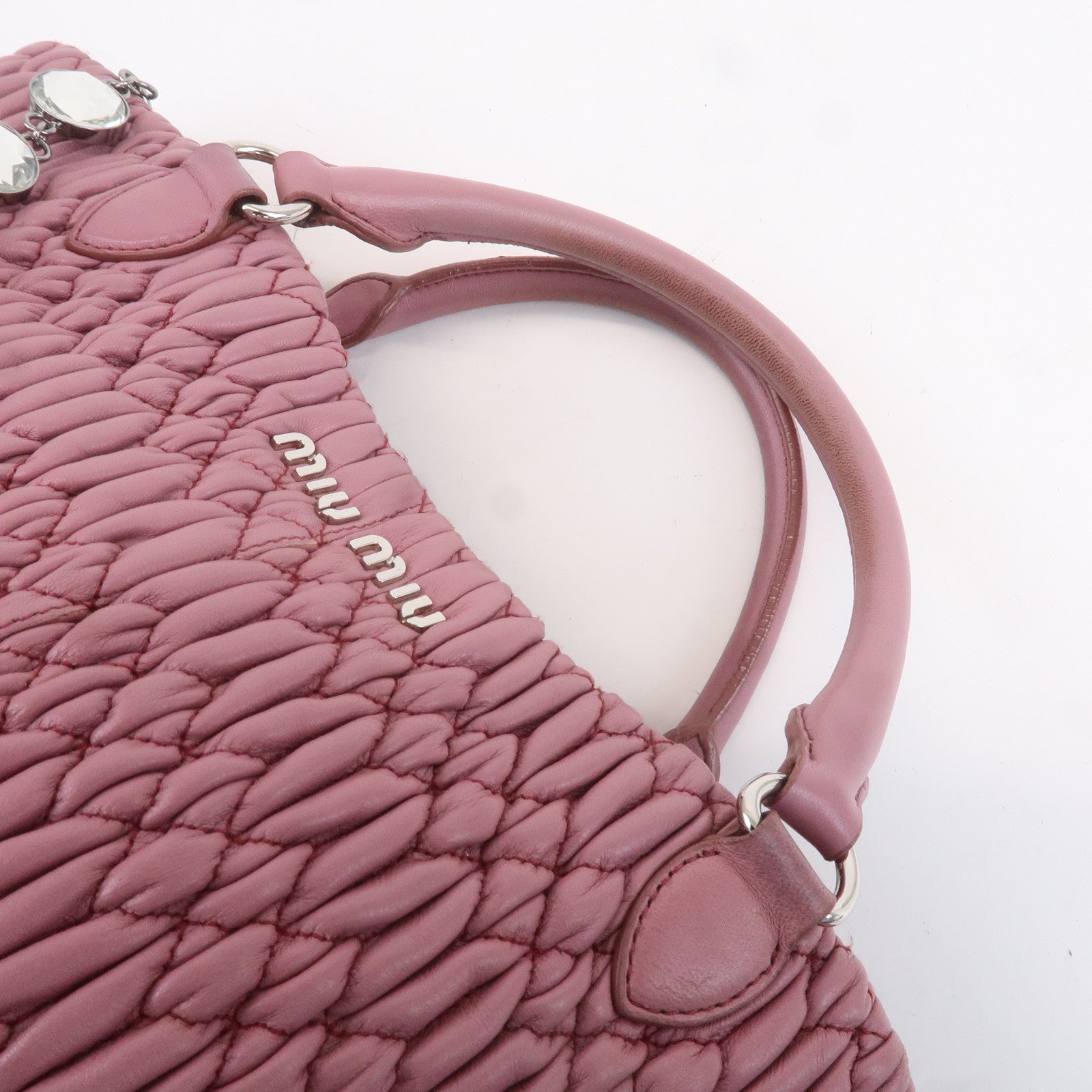 MIU MIU Leather Nappa Crystal 2WAY Bag Hand Bag Pink RN0896