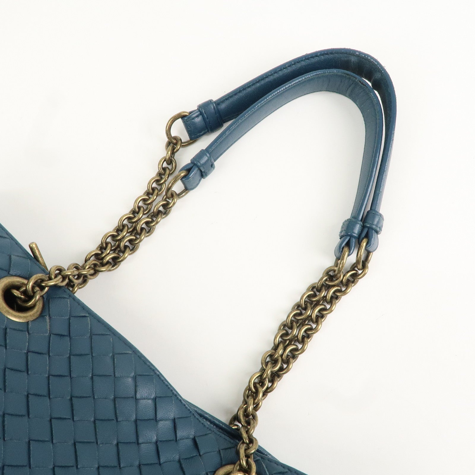 BOTTEGA VENTA Intrecciato Leather Shoulder Bag Hand Bag Blue