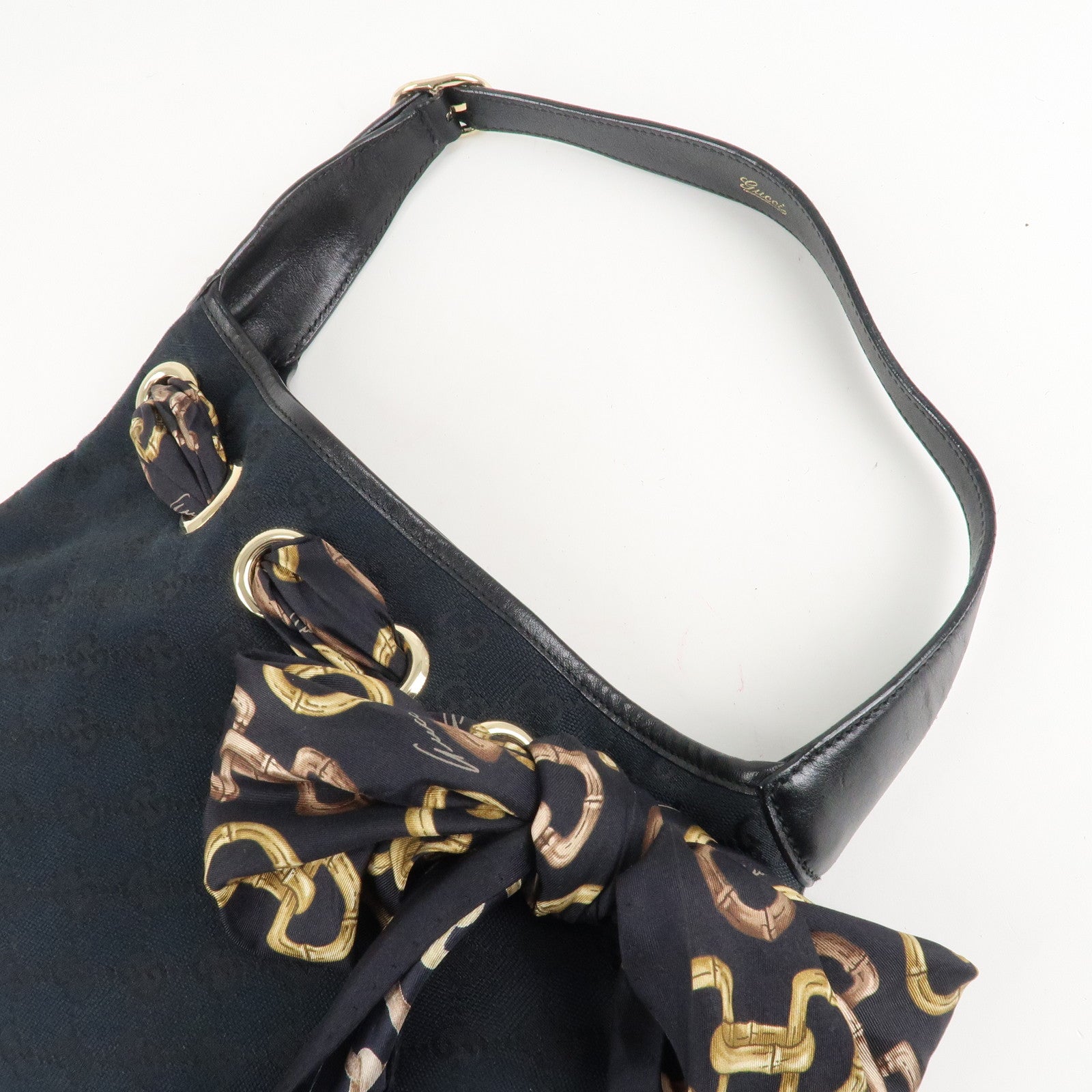 GUCCI GG Canvas Leather Scarf Shoulder Bag 155562 Black