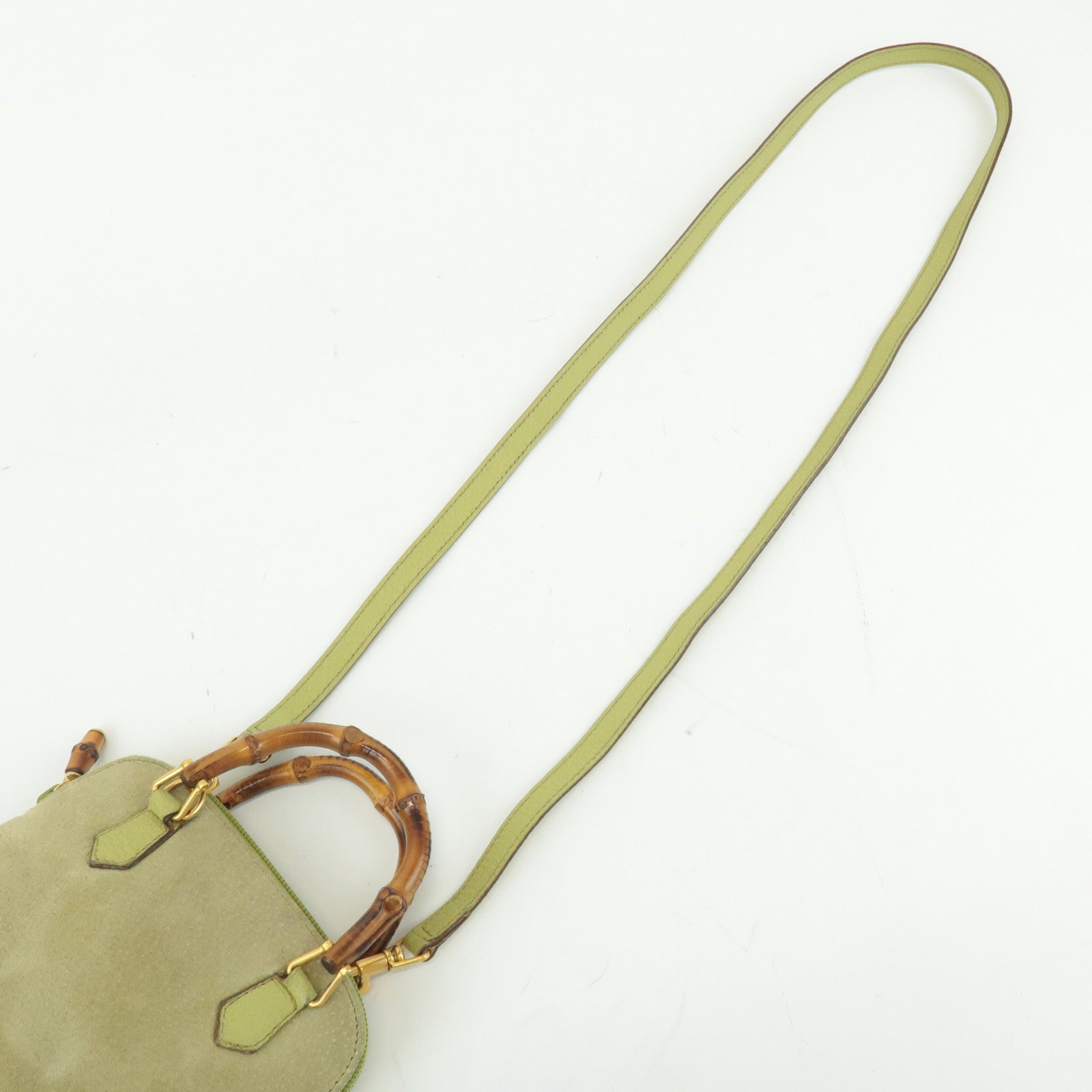 GUCCI Bamboo Suede Leather 2WAY Small Bag Green 007.2865.0231