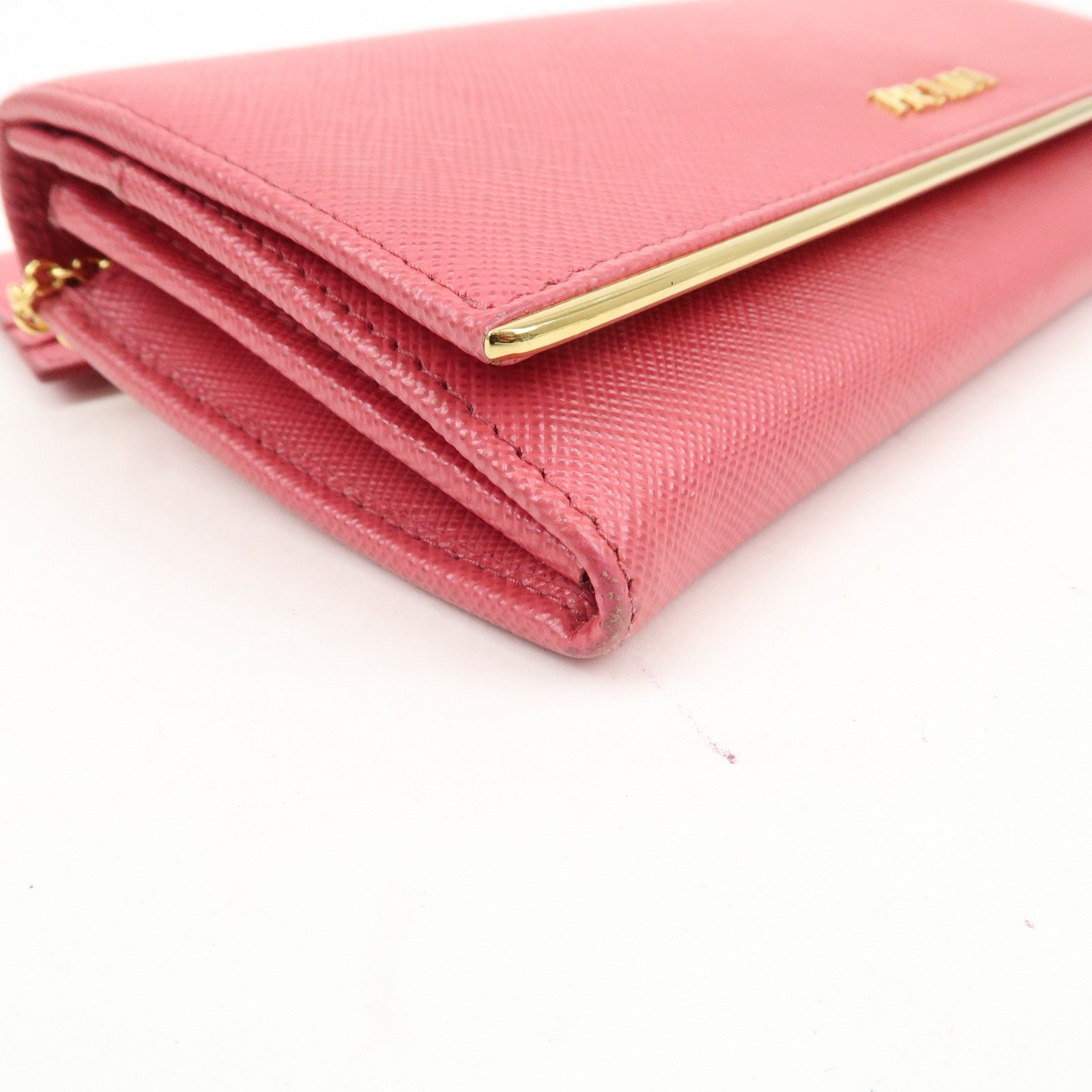 PRADA Saffiano Leather Bi Fold Long Wallet Pink 1MH132