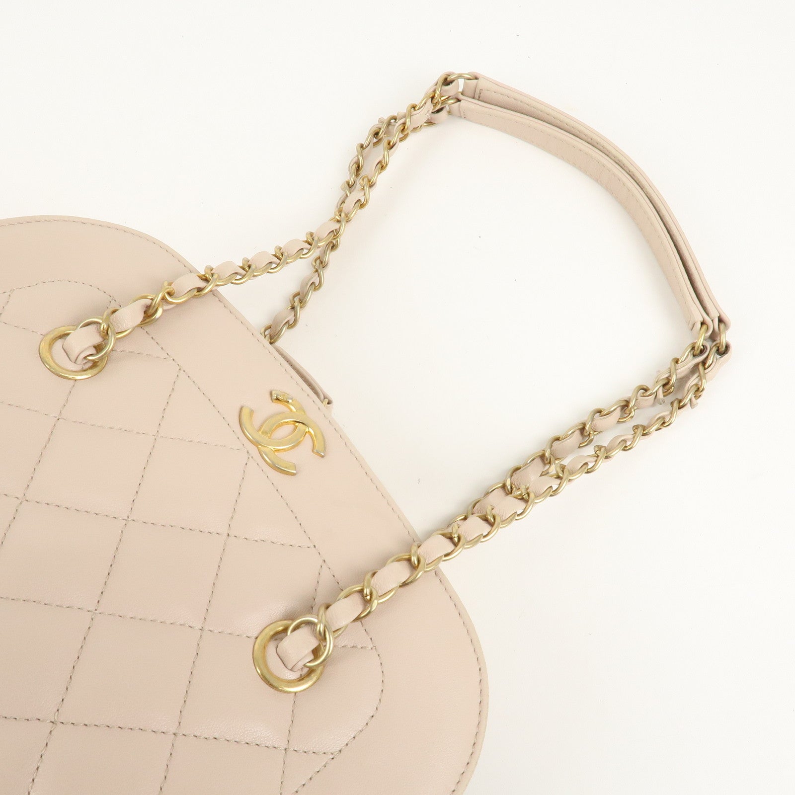 CHANEL Matelasse Lamb Skin Chain Shoulder Bag Pink Beige