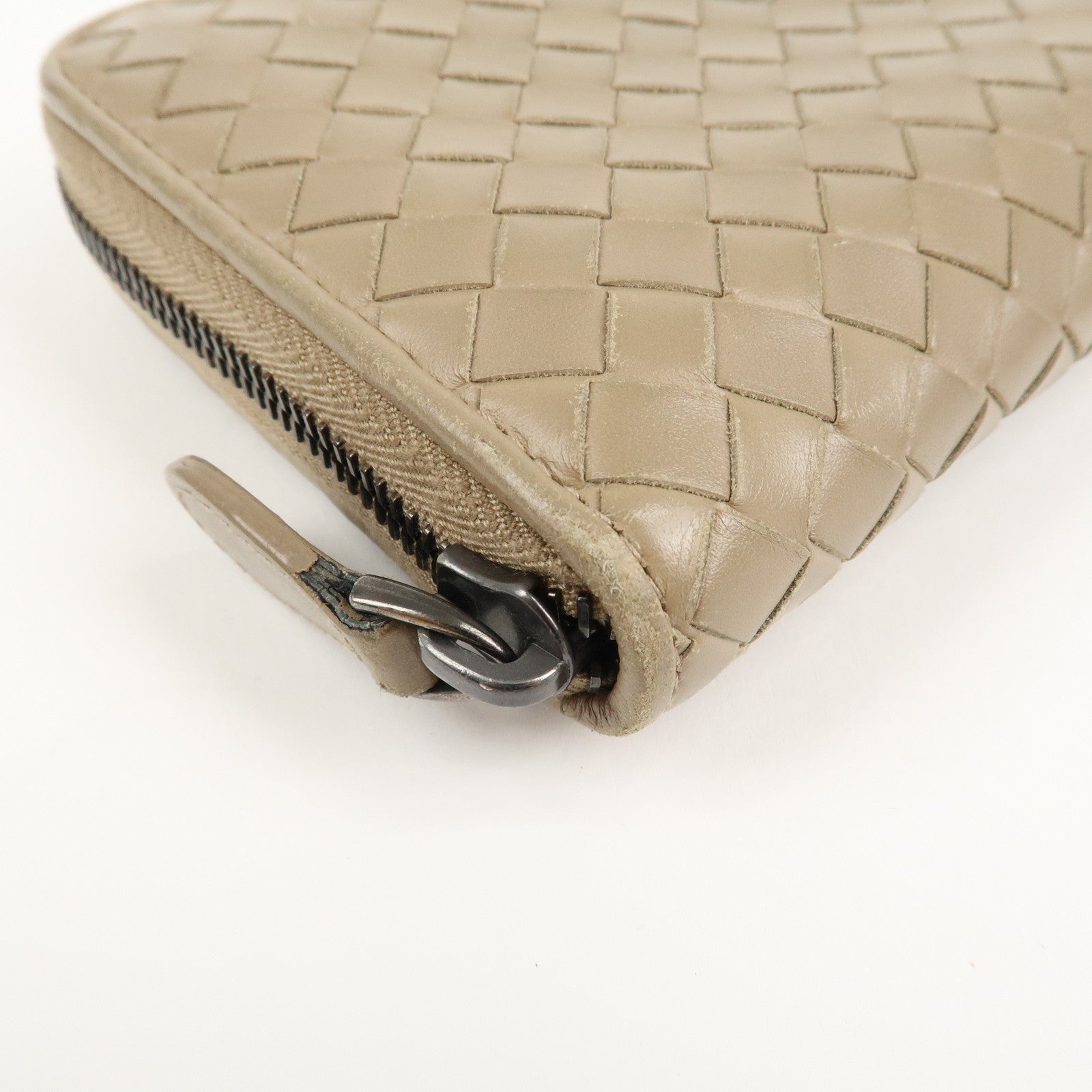 BOTTEGA VENETA Intrecciato Leather Zip Around Long Wallet Beige Used
