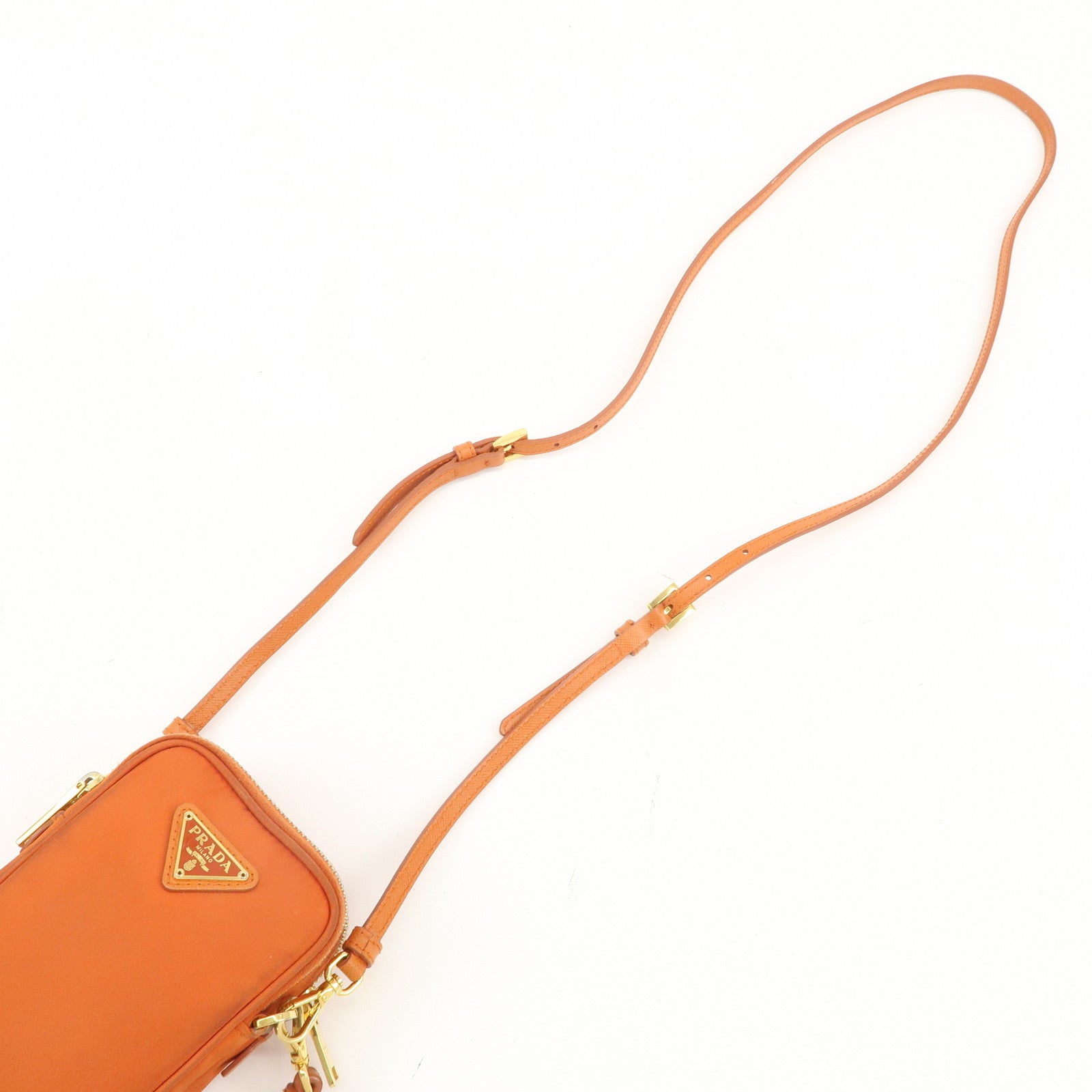 PRADA Nylon Leather Shoulder Bag Crossbody Bag Orange