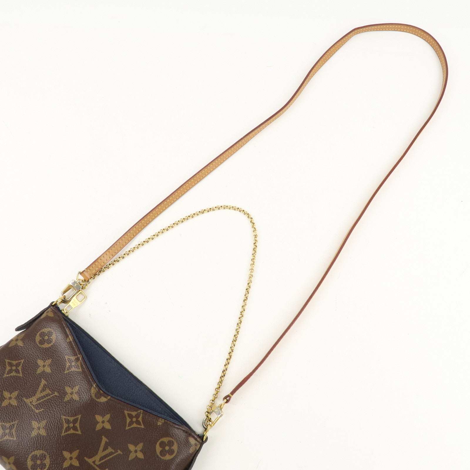 Louis Vuitton Monogram Pallas Clutch Bag Hand Bag Shoulder Strap