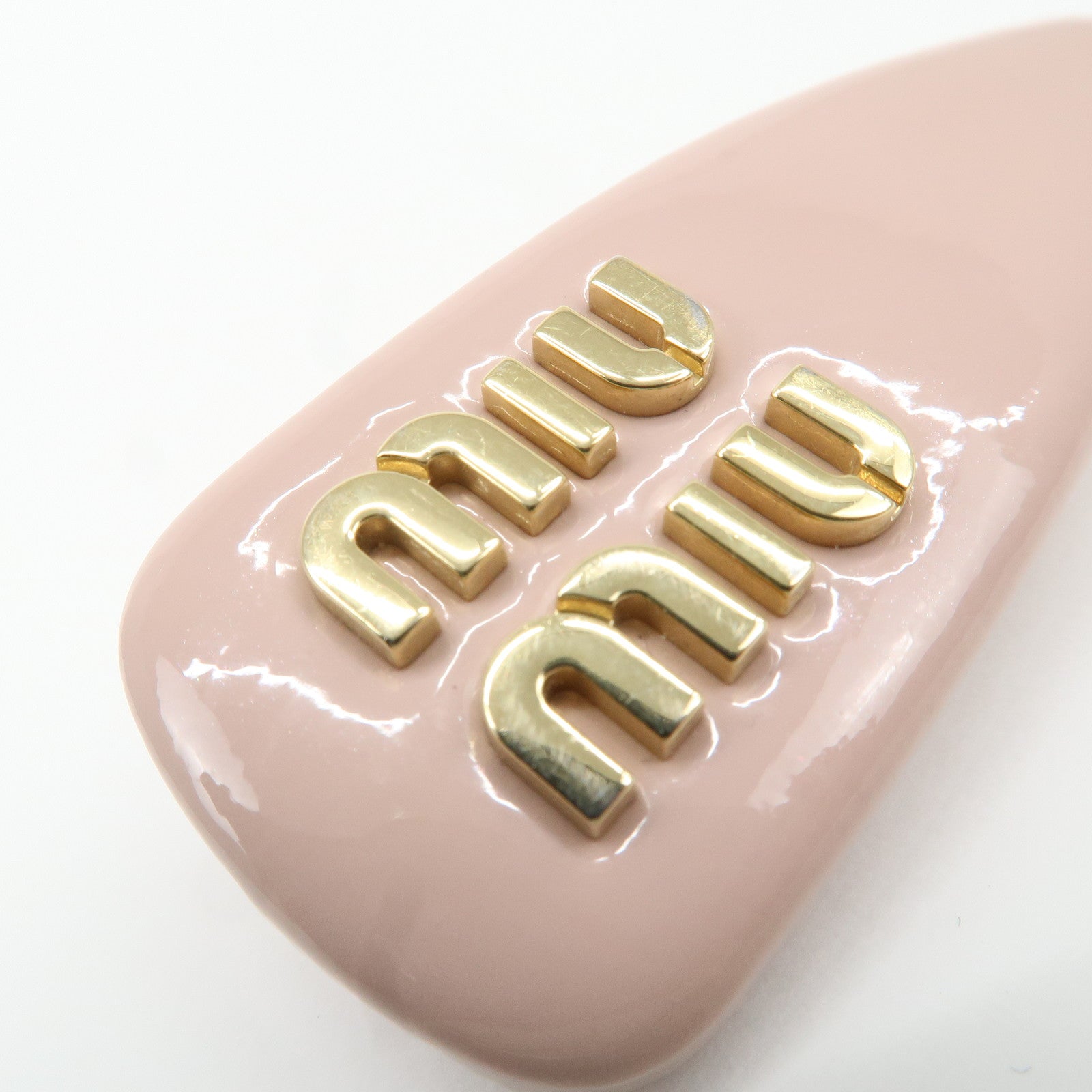 MIU MIU Patent Leather Hair Clip Pink Beige