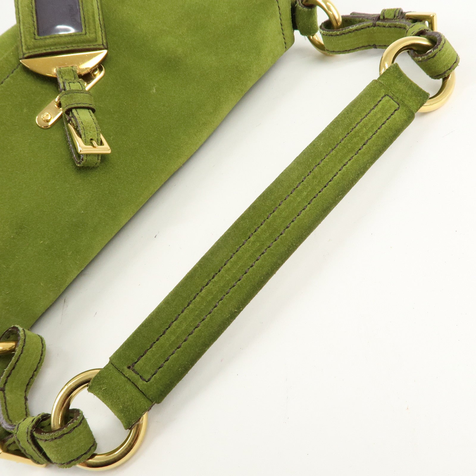 PRADA Suede One Shoulder Bag Green Gold Hardware