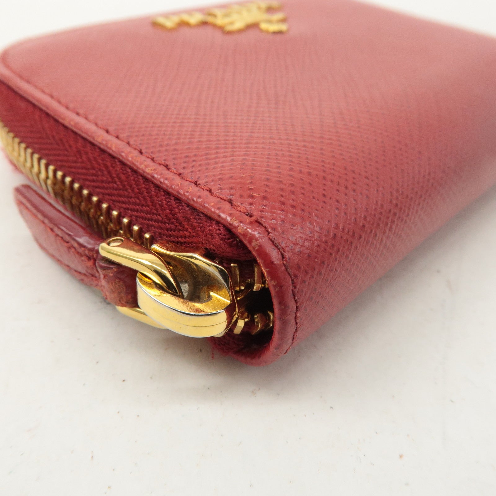 PRADA Saffiano Leather Round Zipper Coin Case Red