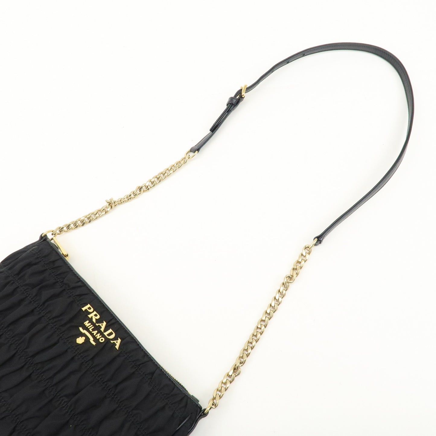 PRADA Nylon Leather Chain Shoulder Bag Black 1BH152