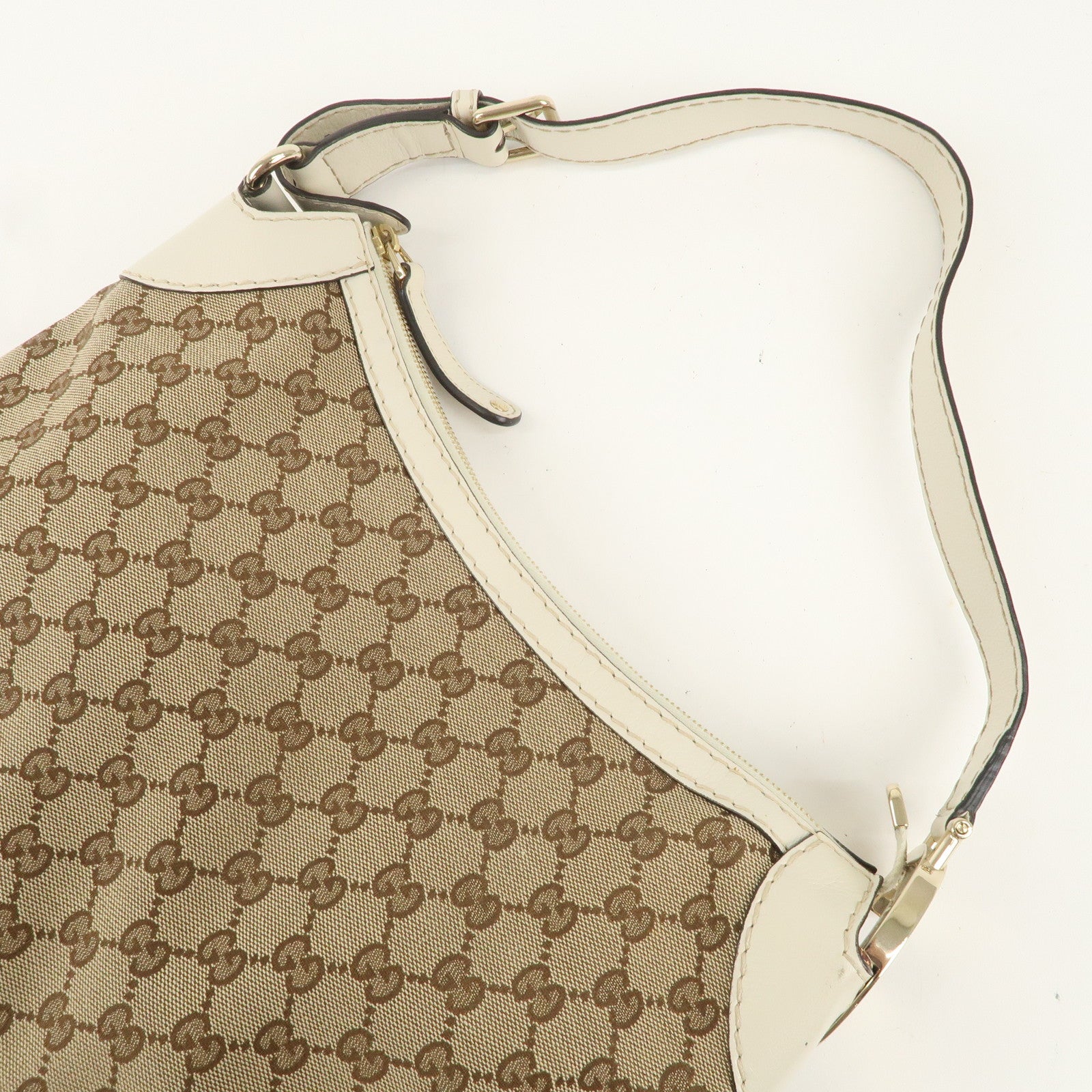 GUCCI GG Canvas Leather One Shoulder Bag Beige Ivory 211810