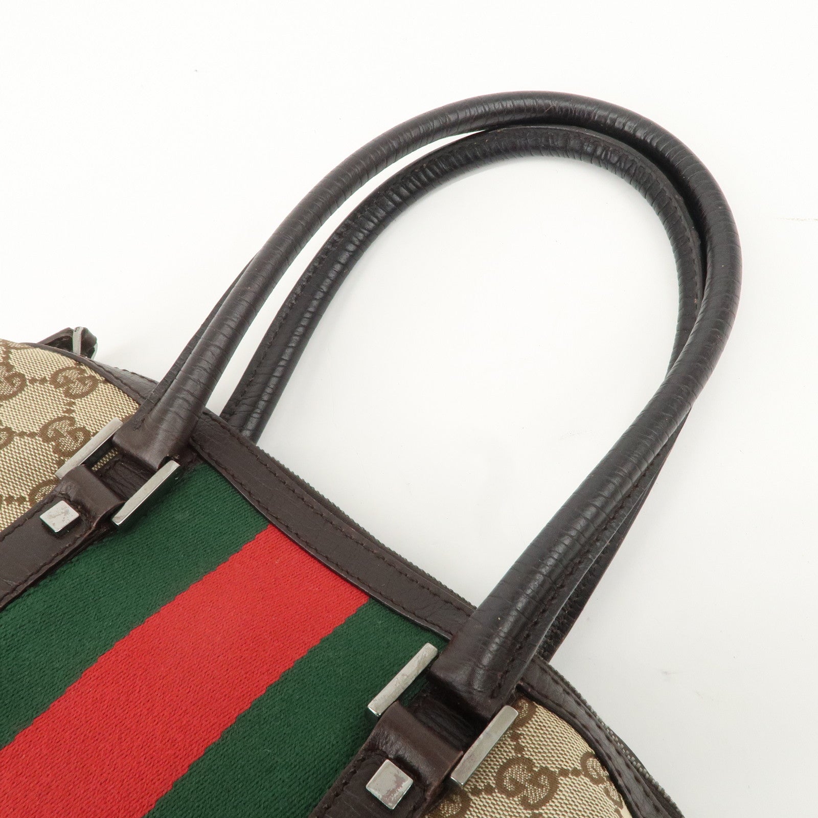 GUCCI GG Canvas Leather Mini Boston Bag Beige Brown 30458