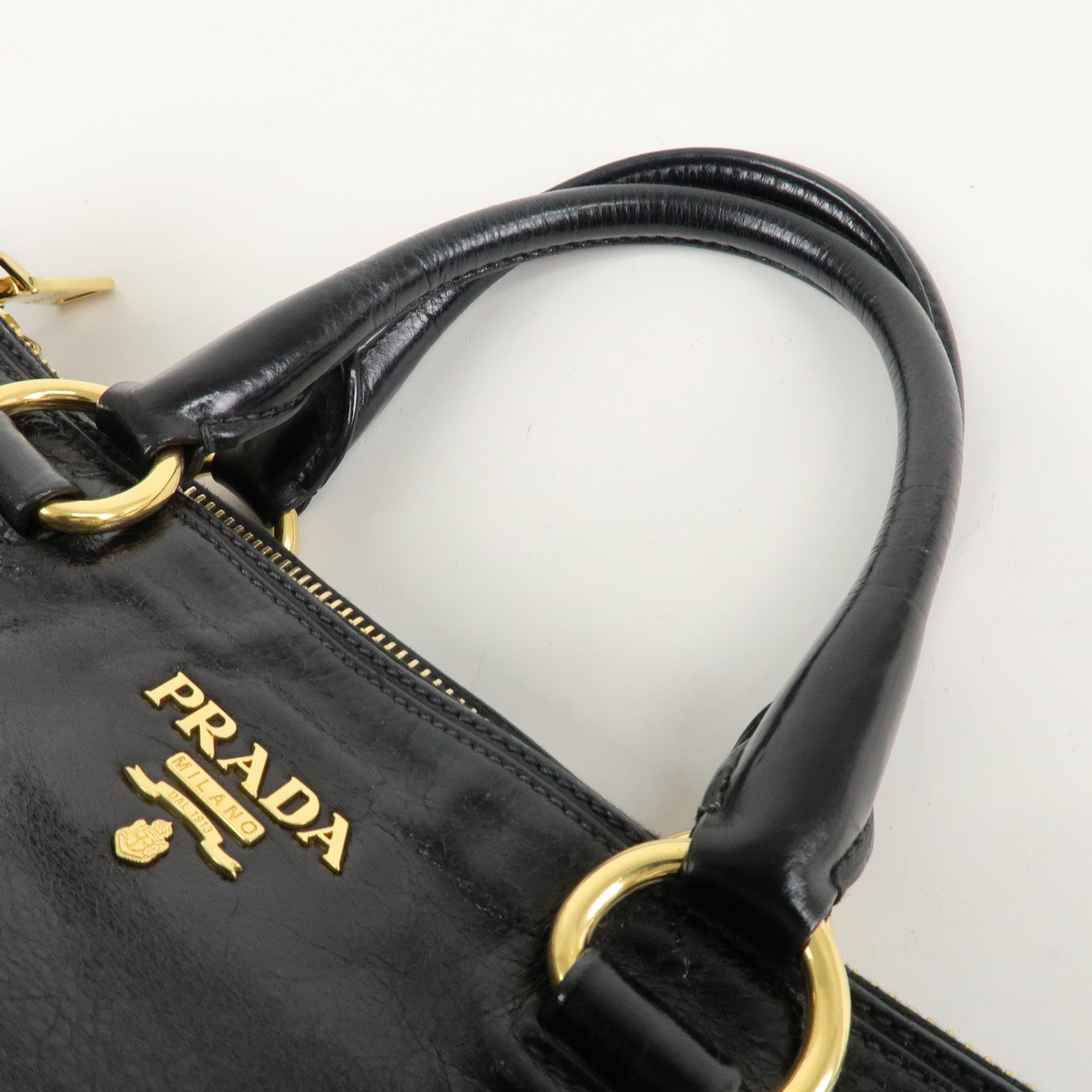 PRADA Logo Leather 2WAY Bag Shoulder Bag Hand Bag Black Nero