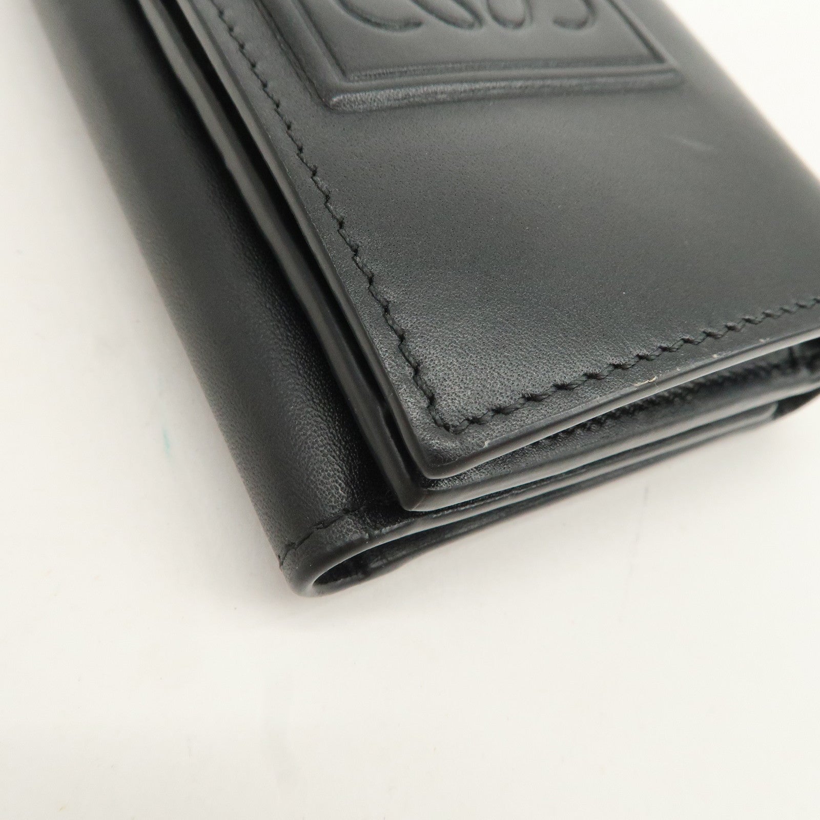 LOEWE Anagram Leather Tri-fold Wallet Black Used